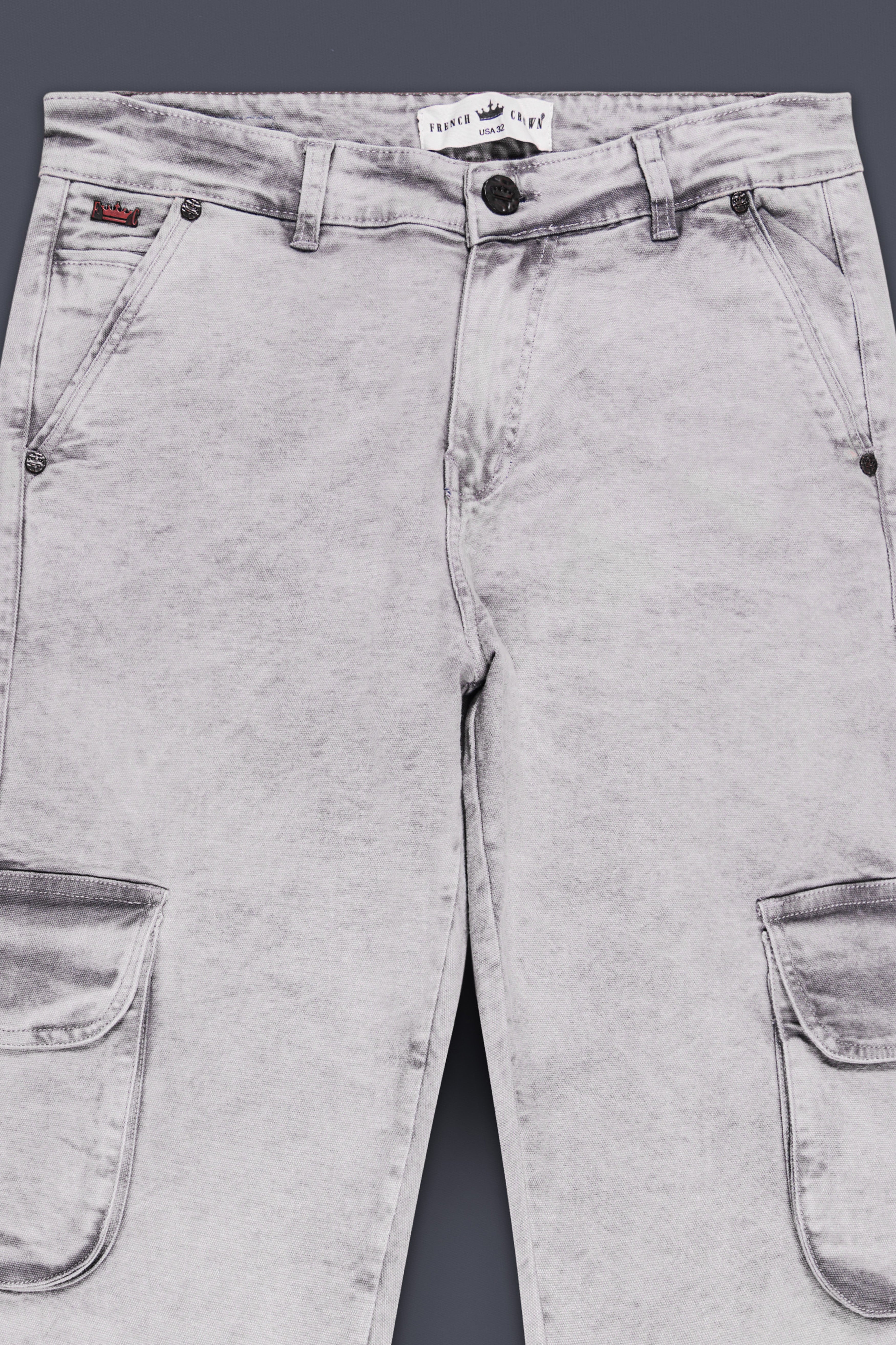 Wisteria Gray Washed Stretchable Cargo Denim