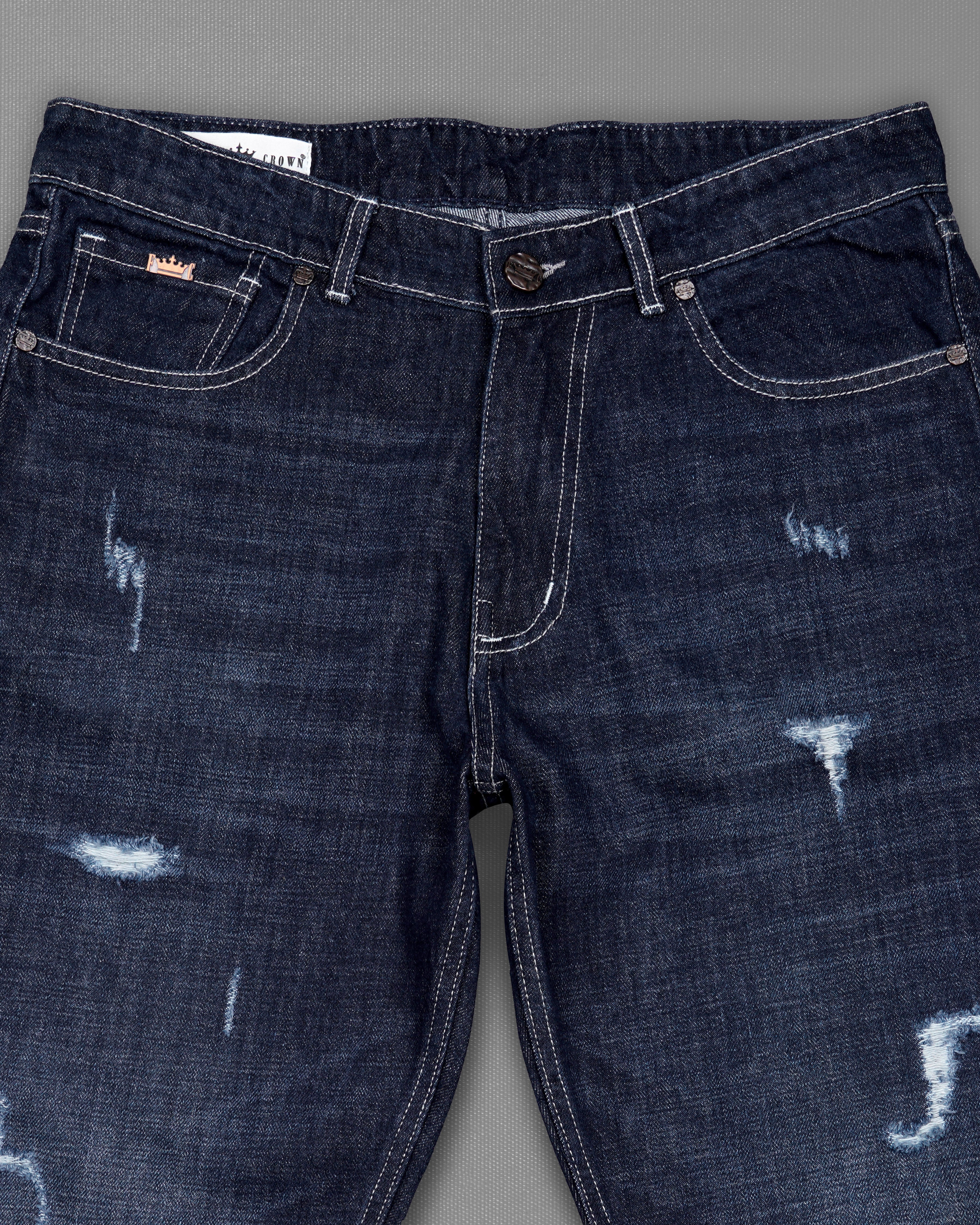 Gunmetal Blue Whiskering Wash Mildly Distressed Denim