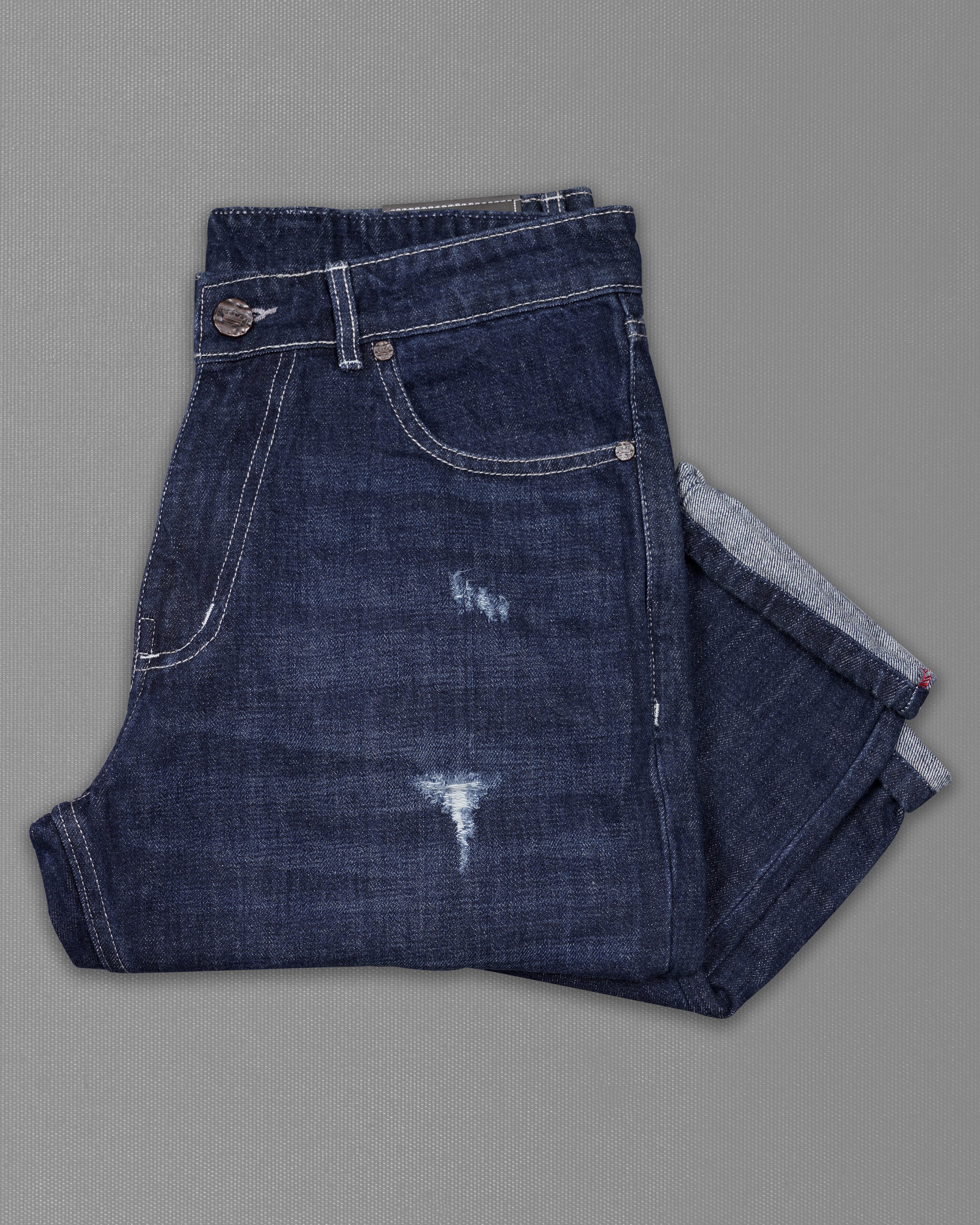 Gunmetal Blue Whiskering Wash Mildly Distressed Denim