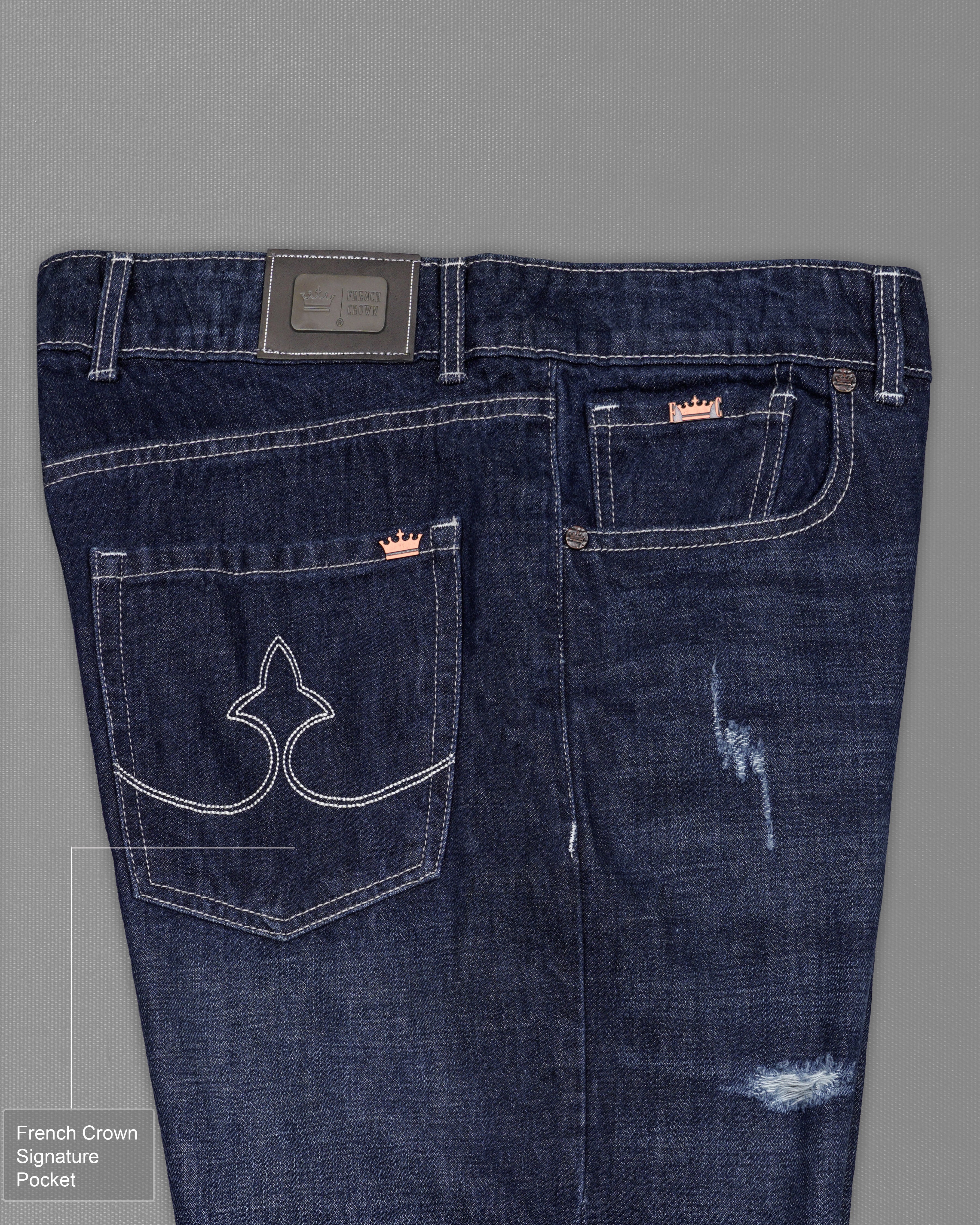 Gunmetal Blue Whiskering Wash Mildly Distressed Denim