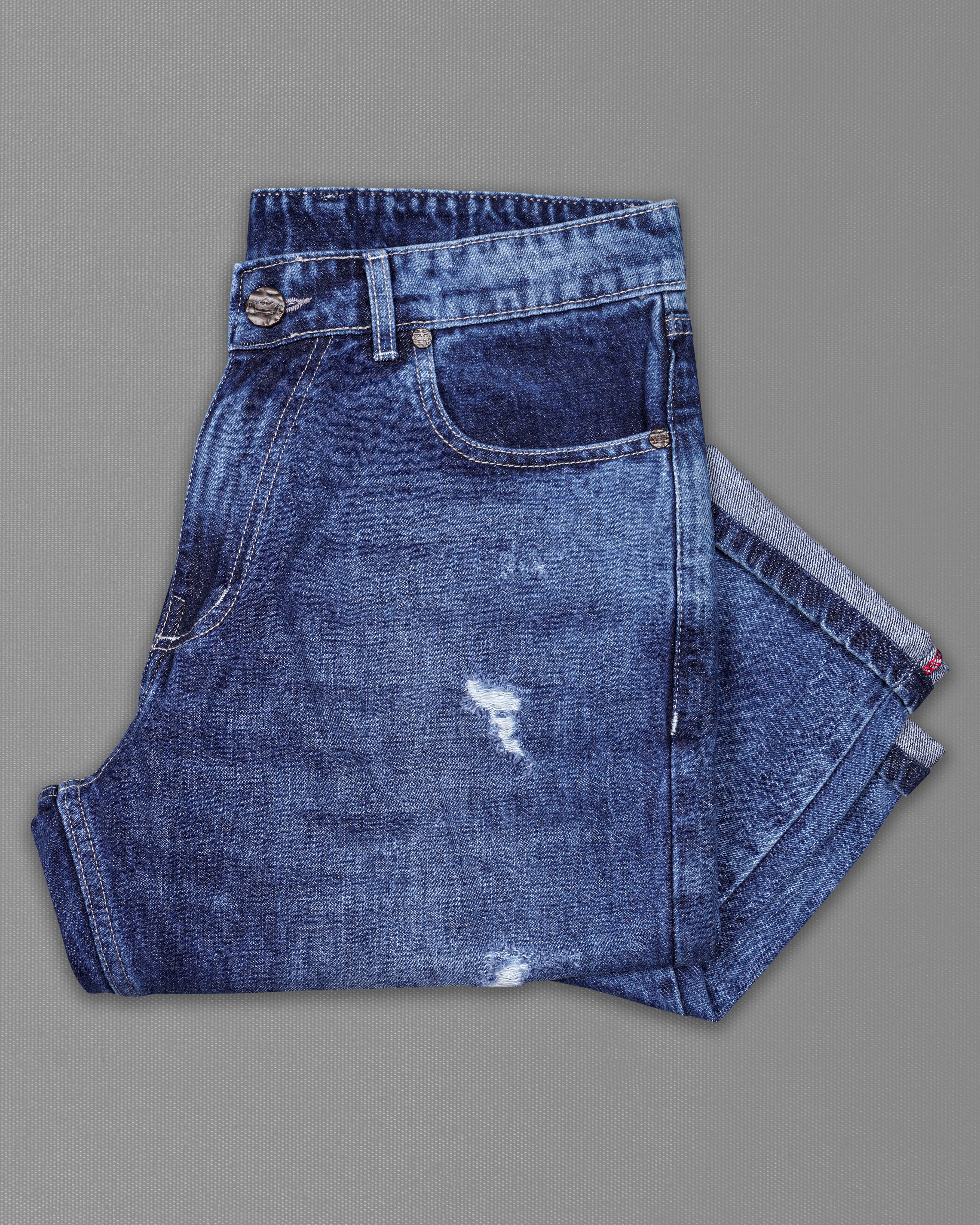 Rhino Blue Whiskering Wash Mildly Distressed Denim