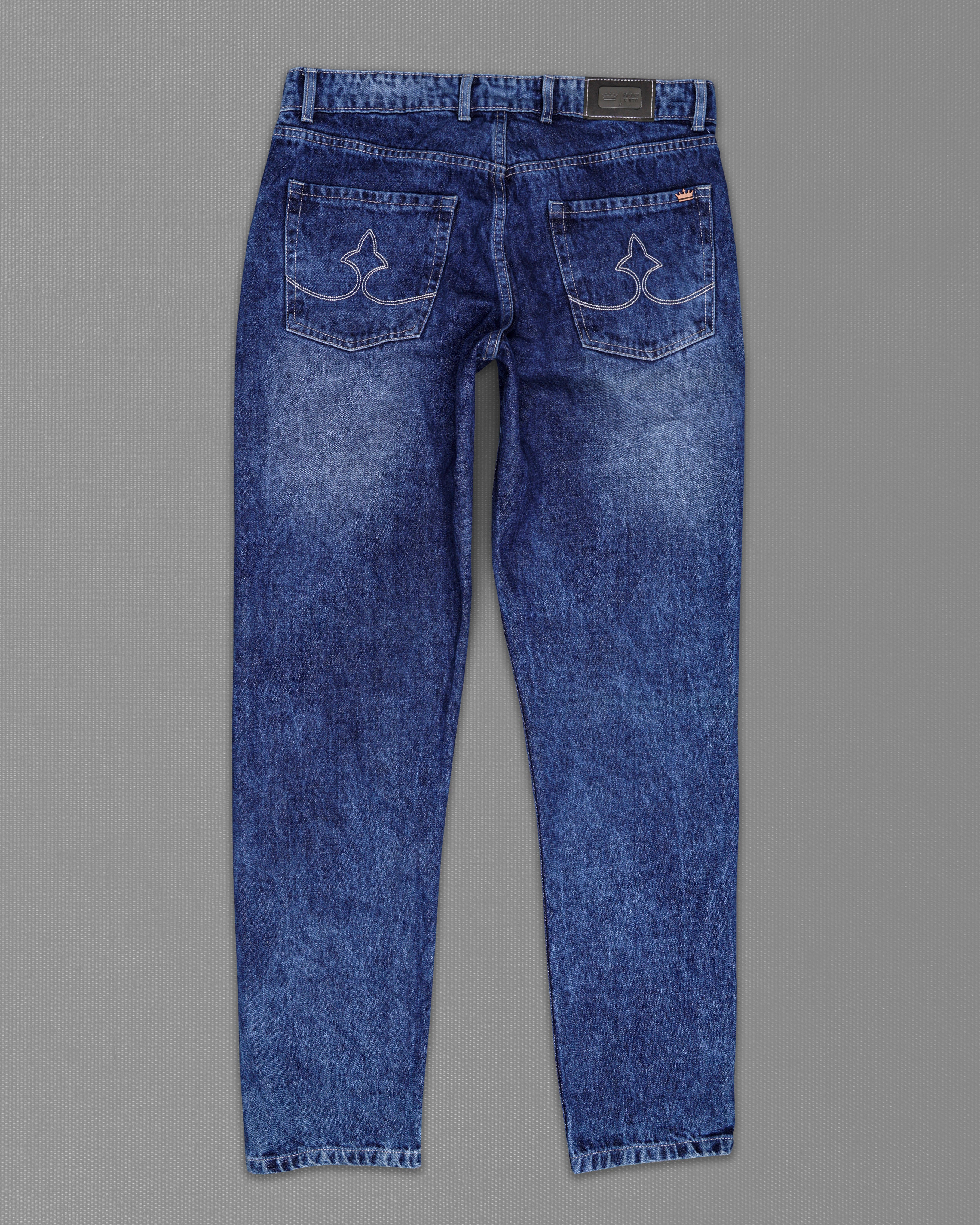 Rhino Blue Whiskering Wash Mildly Distressed Denim