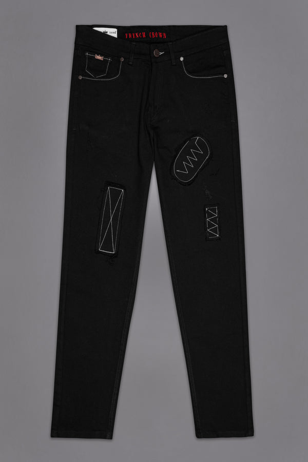 Jade Black Doodle Embroidered Stretchable Denim