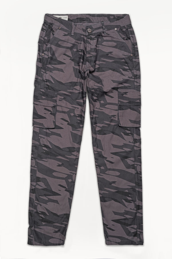 Smokey Gray and Charcoal Gray Camouflage Cargo Denim