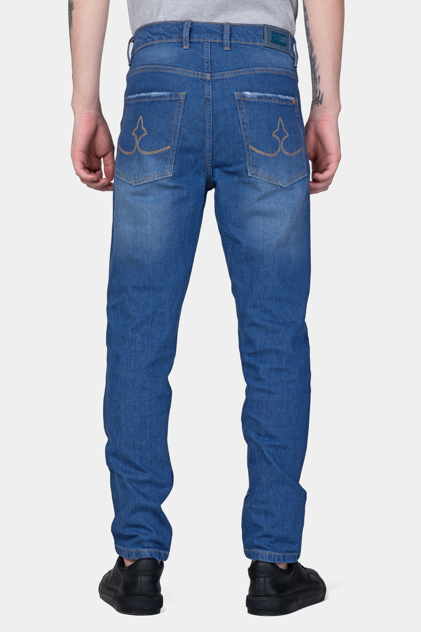 Gunmetal Blue Slim-Tapered Fit Mid-Rise Clean Look Denim Jeans