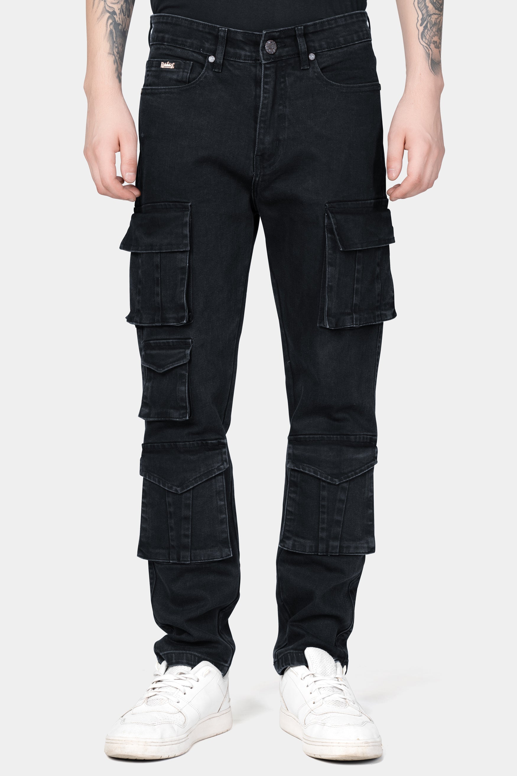 Jade Black Rinse Wash Cargo Denim