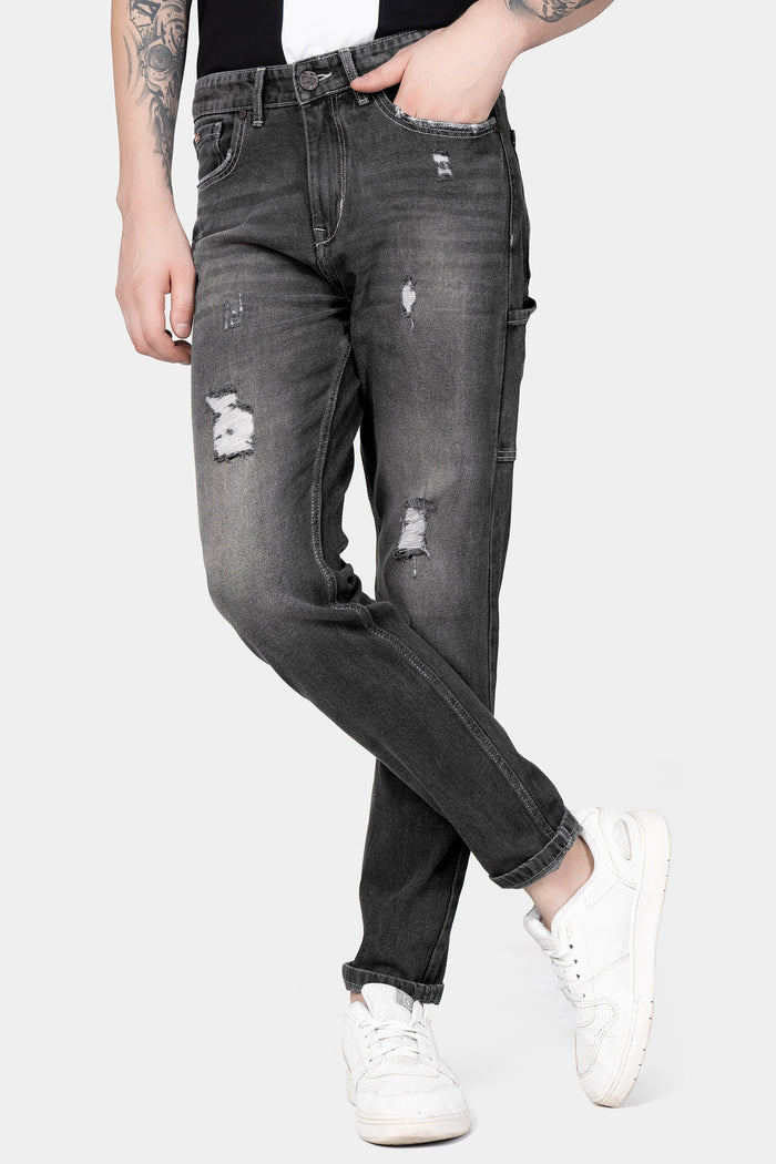 IRIDIUM GRAY WHISKERING WASH MILDLY DISTRESSED DENIM