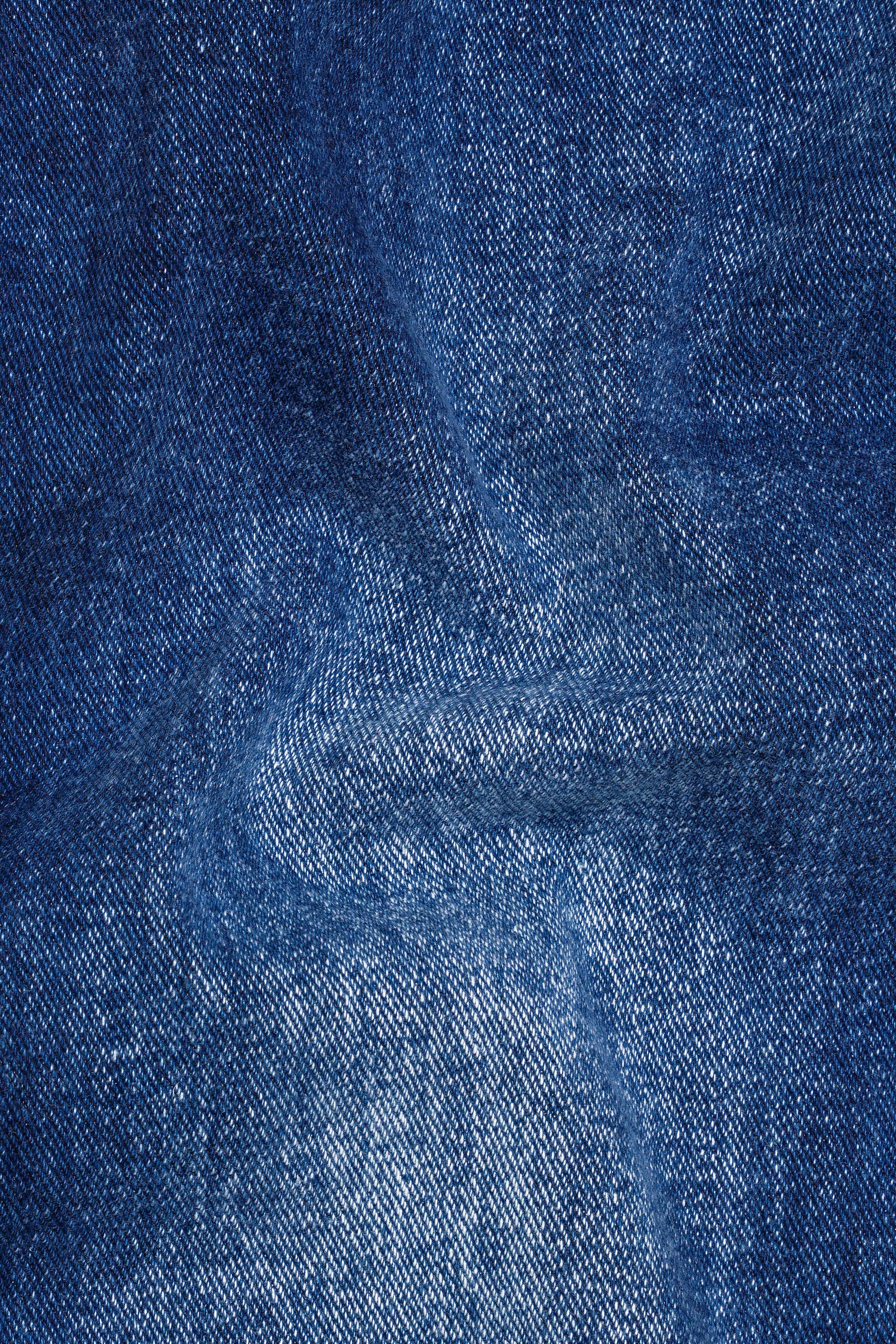 Tuna Blue Whiskering Wash with White Piping Work Designer Denim