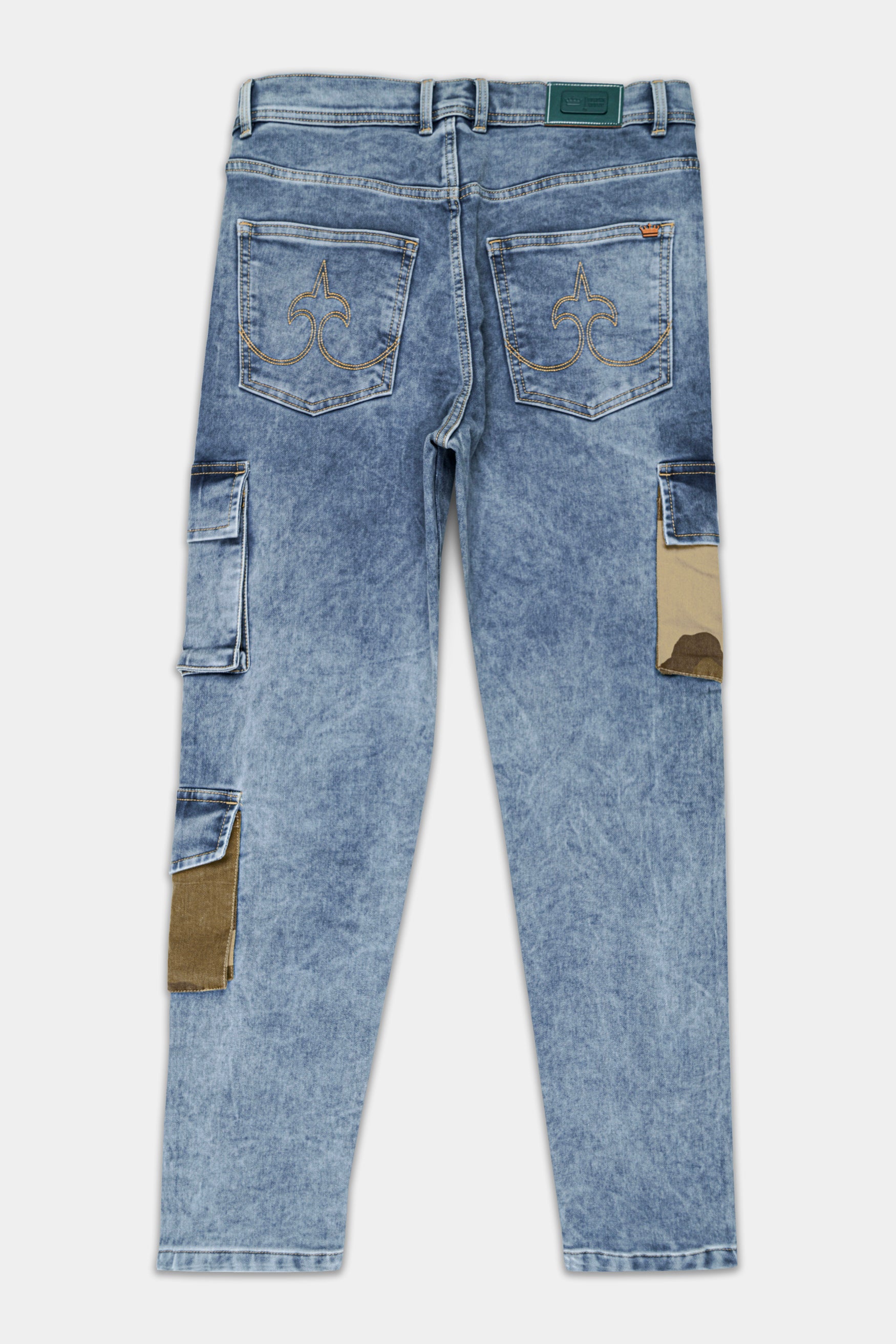 Cyan Blue with Camouflage Cargo Pocket Regular Fit Mid-Rise Clean