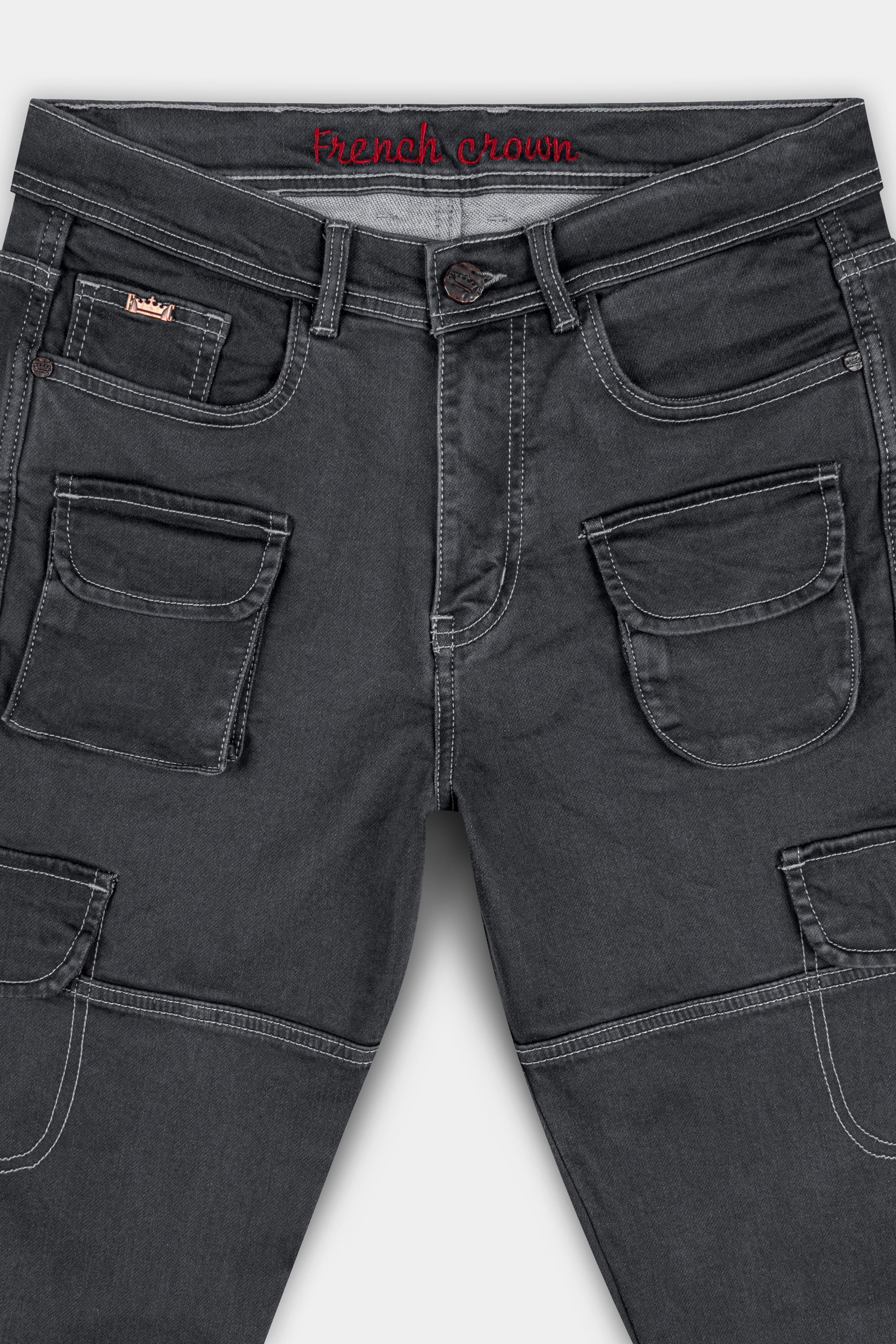 Charcoal Gray Rinse washed Cargo Denim