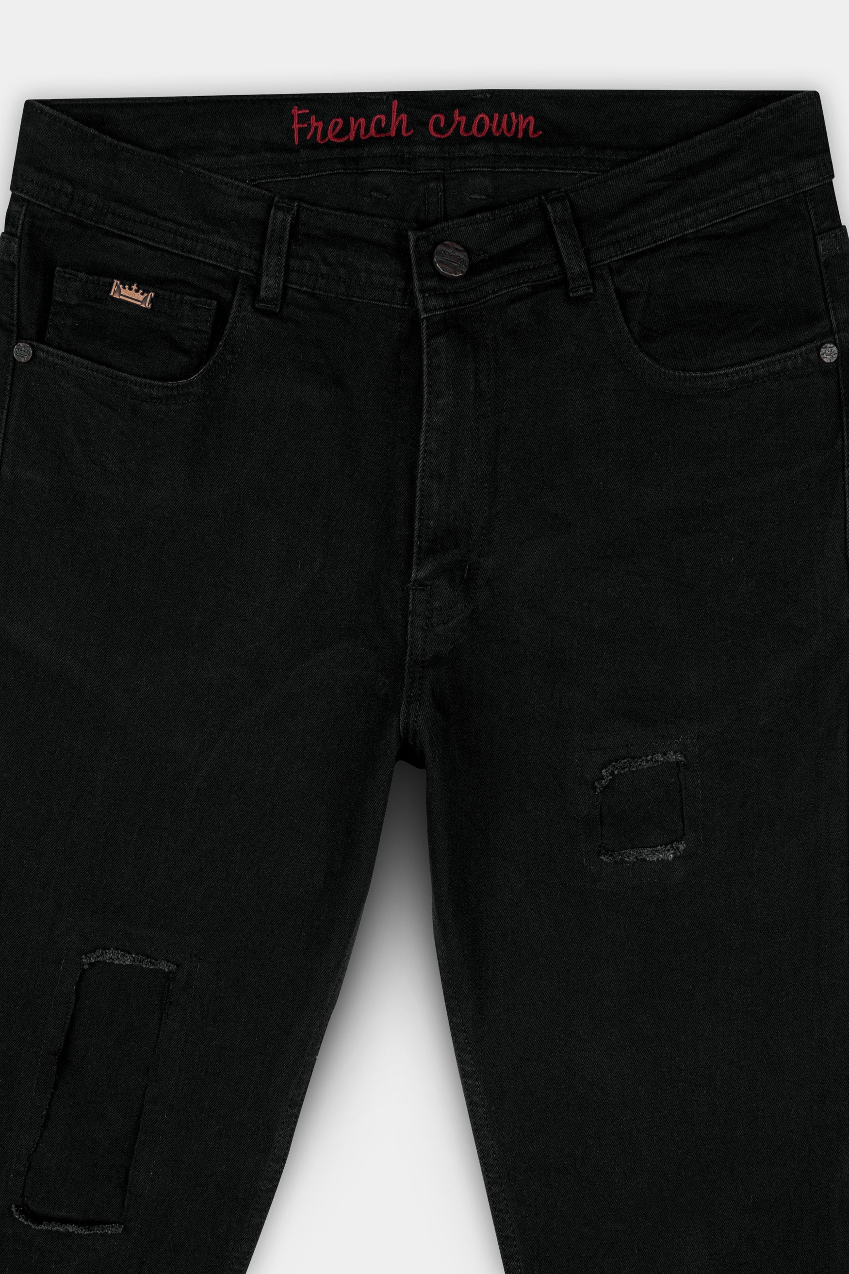 Jade Black Mildly Distressed Stretchable Denim