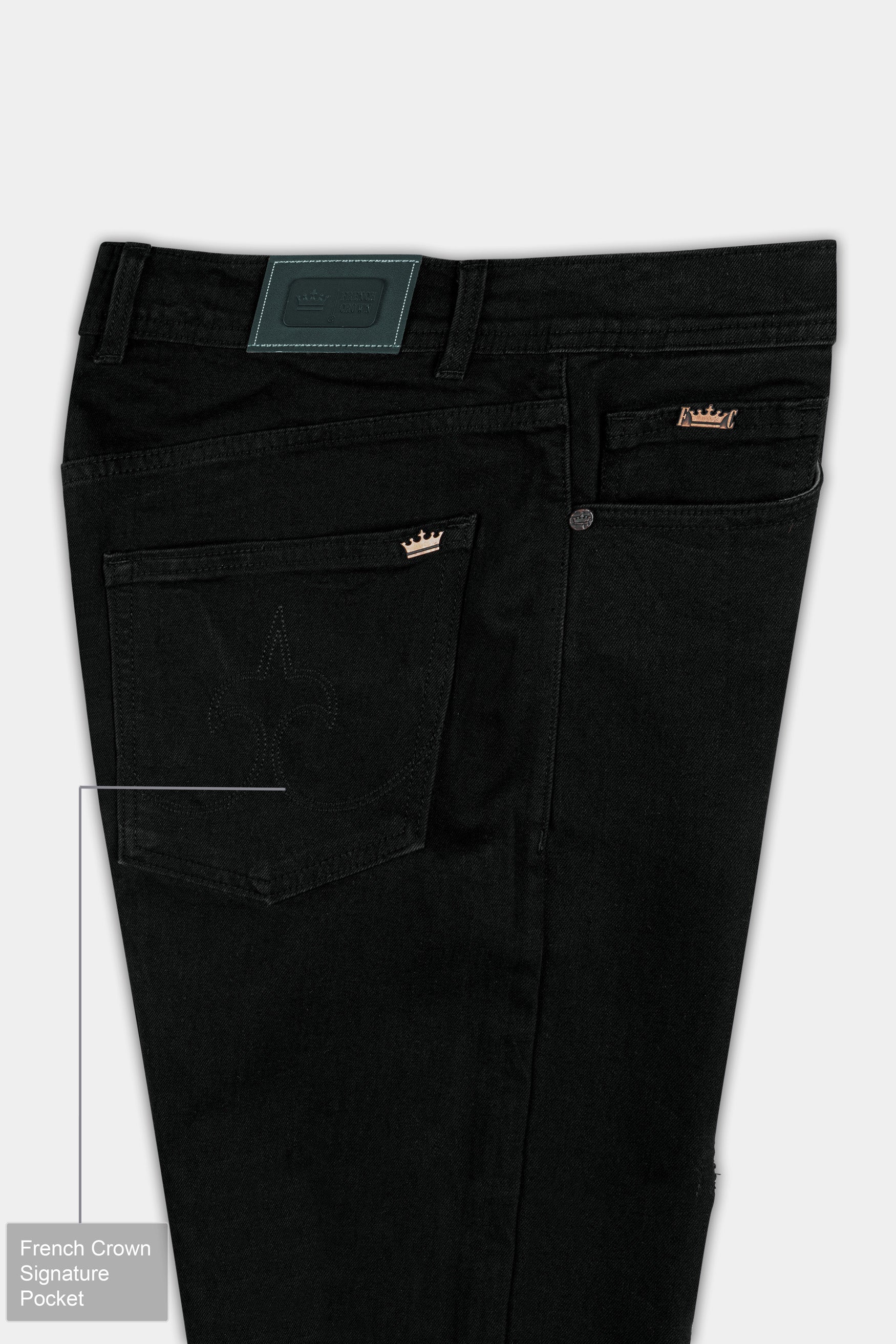 Jade Black Mildly Distressed Stretchable Denim