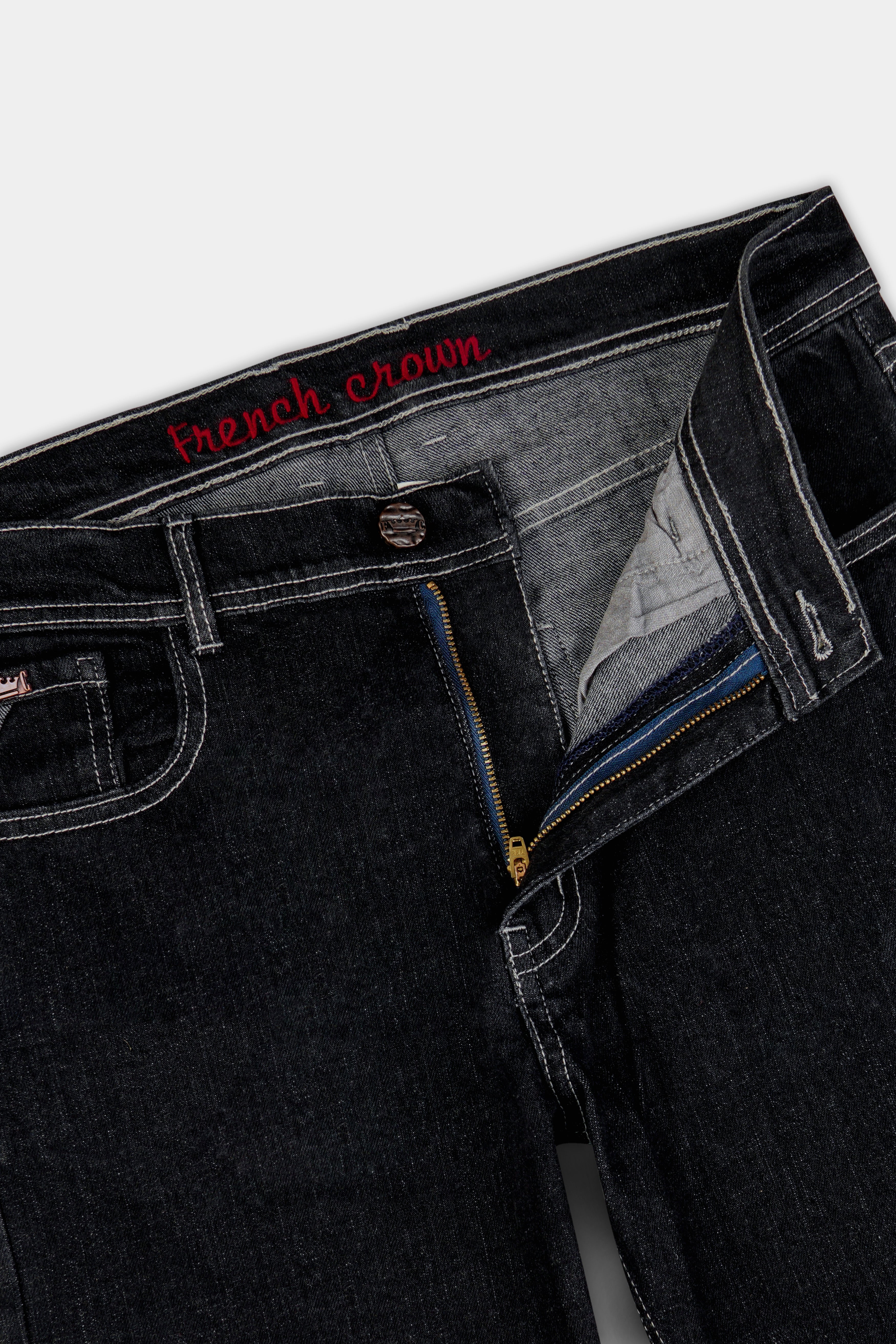 Jade Black with White Outline Stitched Clean Look Stretchable Denim