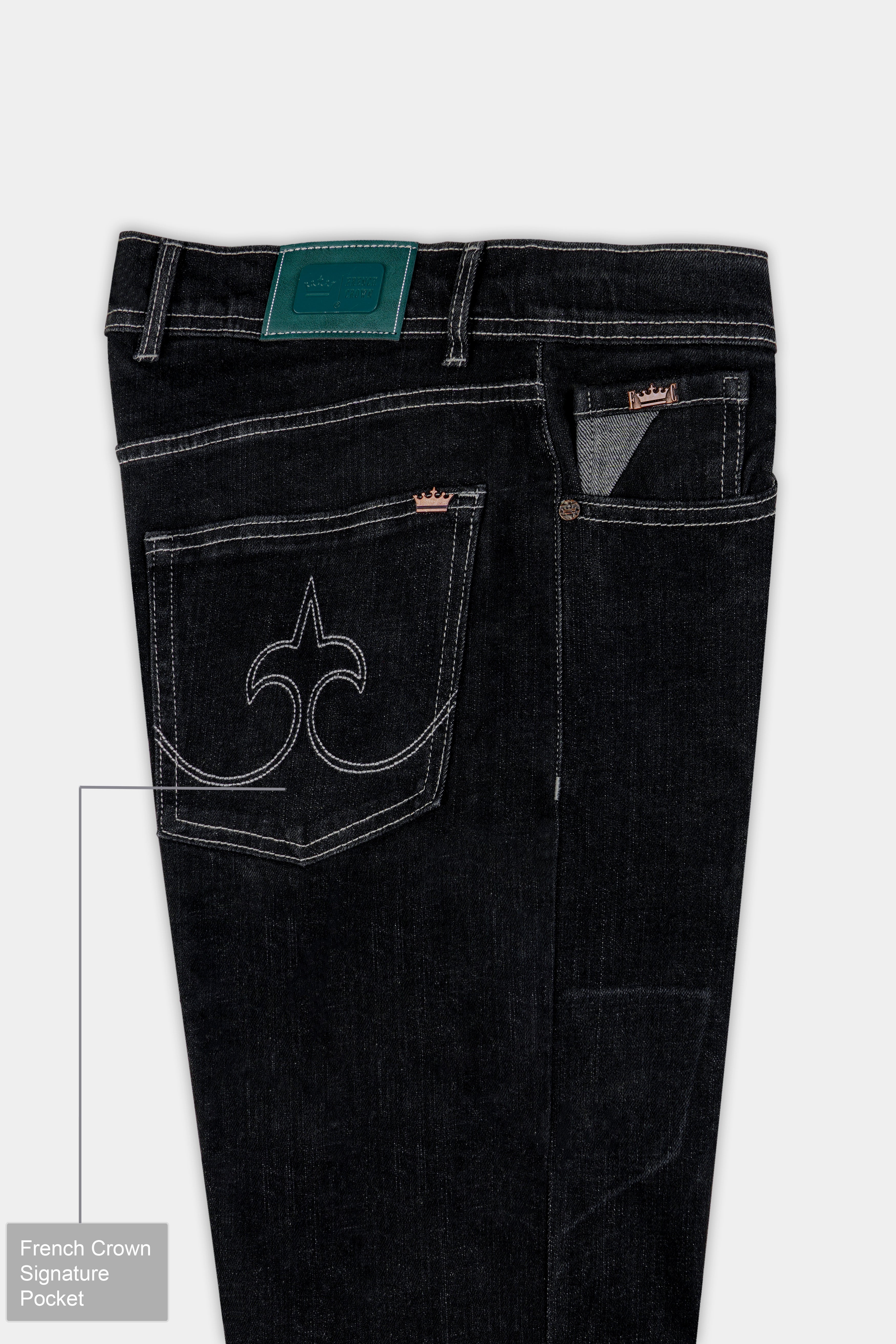 Jade Black with White Outline Stitched Clean Look Stretchable Denim