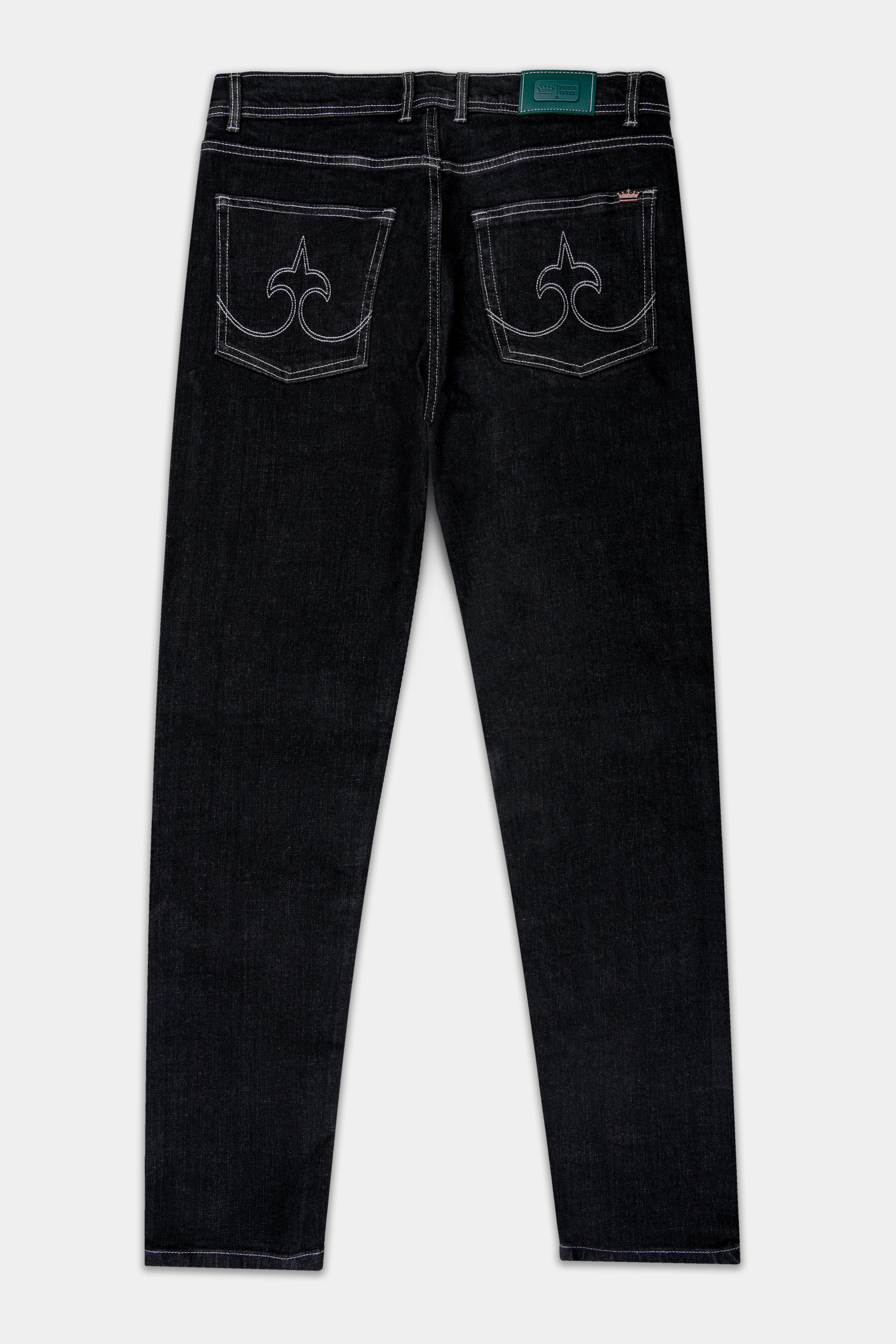 Jade Black with White Outline Stitched Clean Look Stretchable Denim