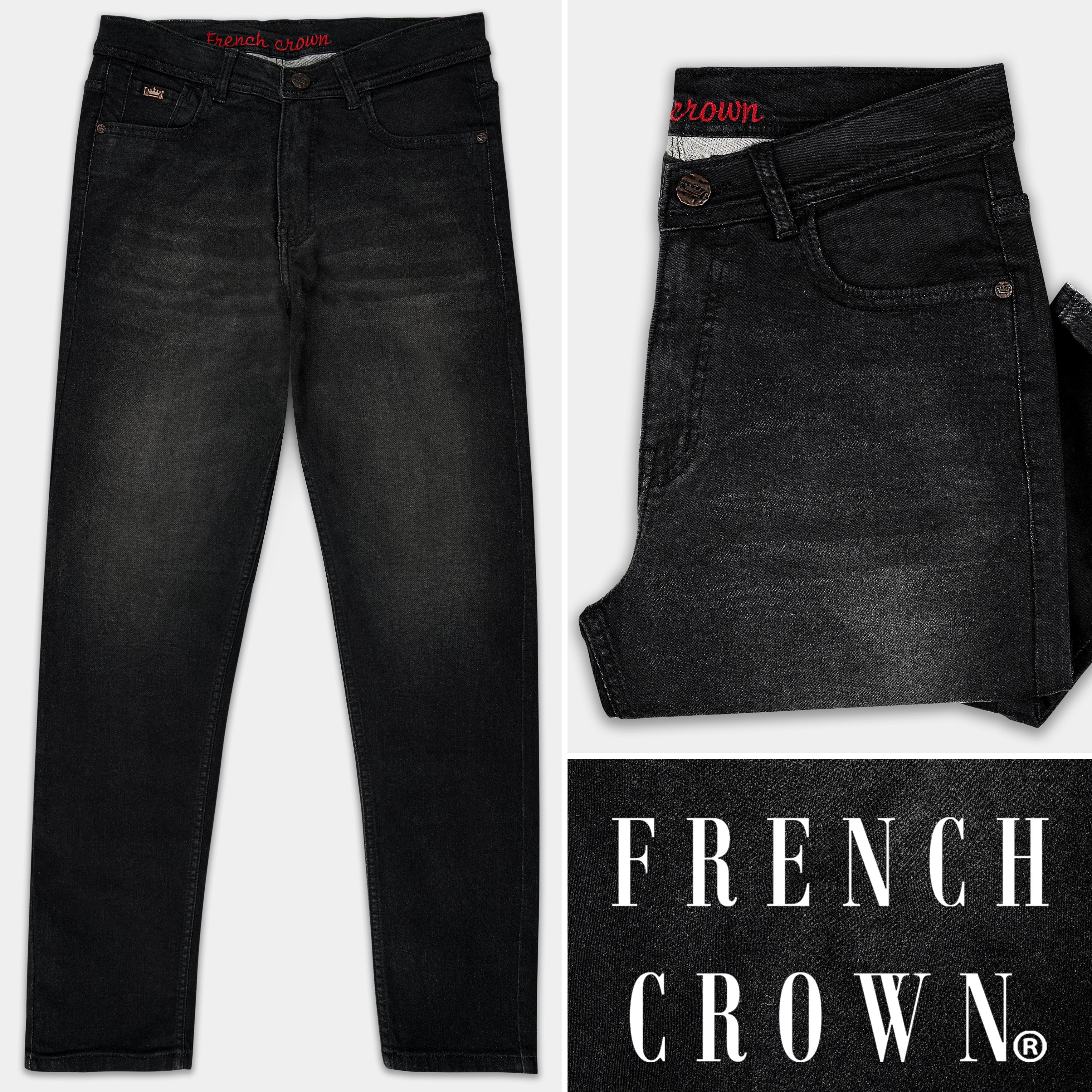 Zeus Dark Black Regular Fit Mid-Rise Clean Look Denim Jeans