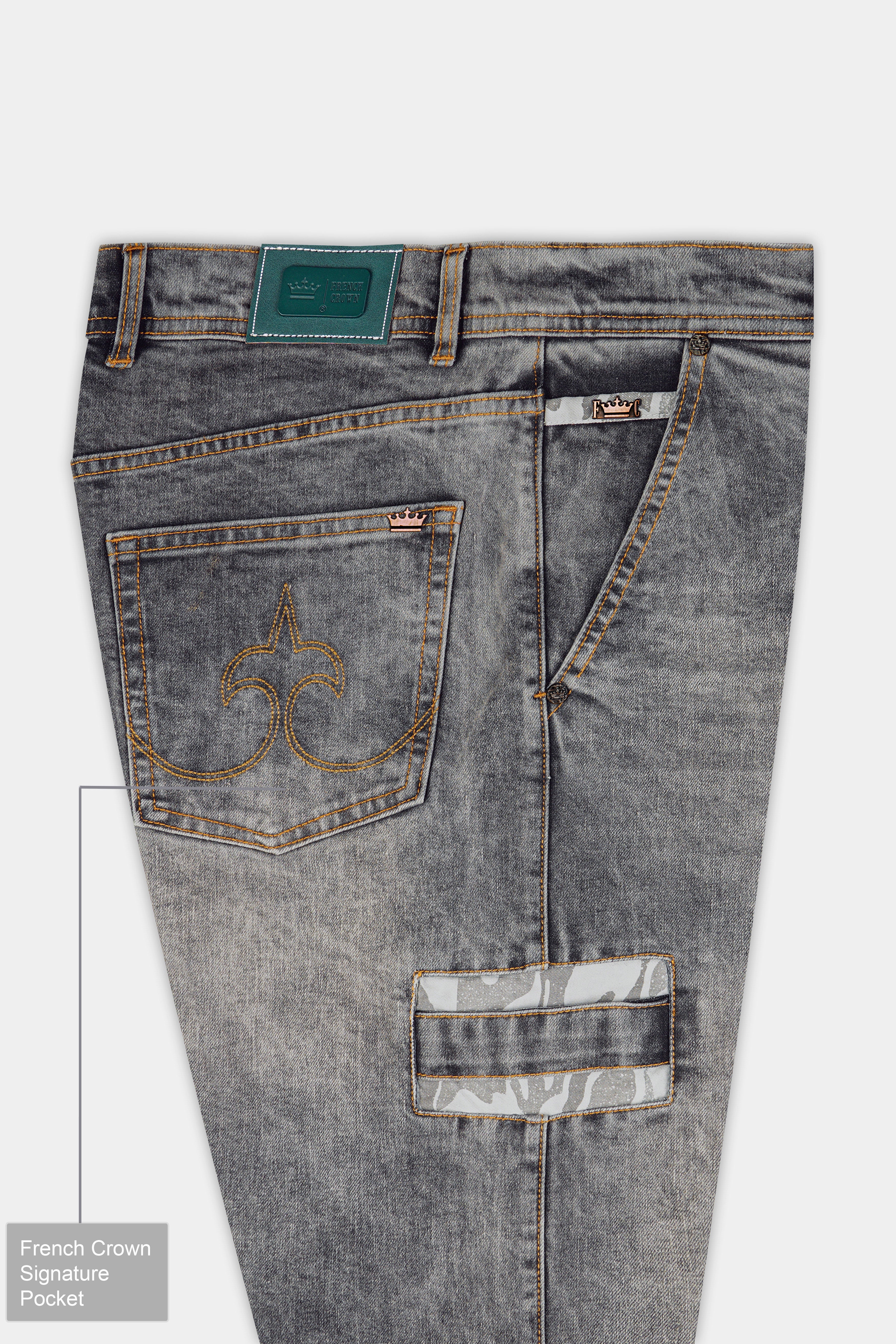 Ironside Gray with Camouflage Patch Design Stretchable Denim