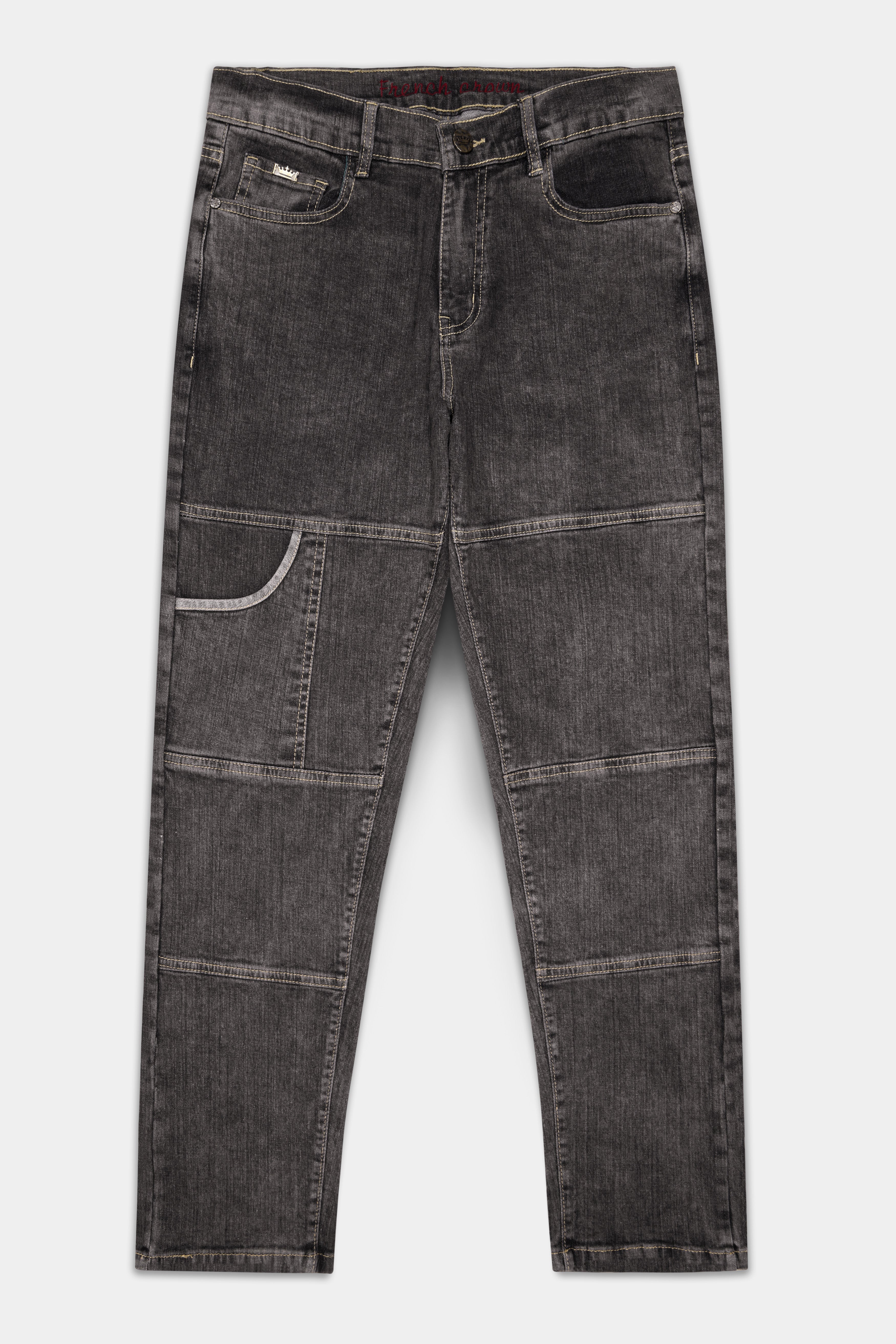 Iridium Gray Textured Stretchable Cargo Denim