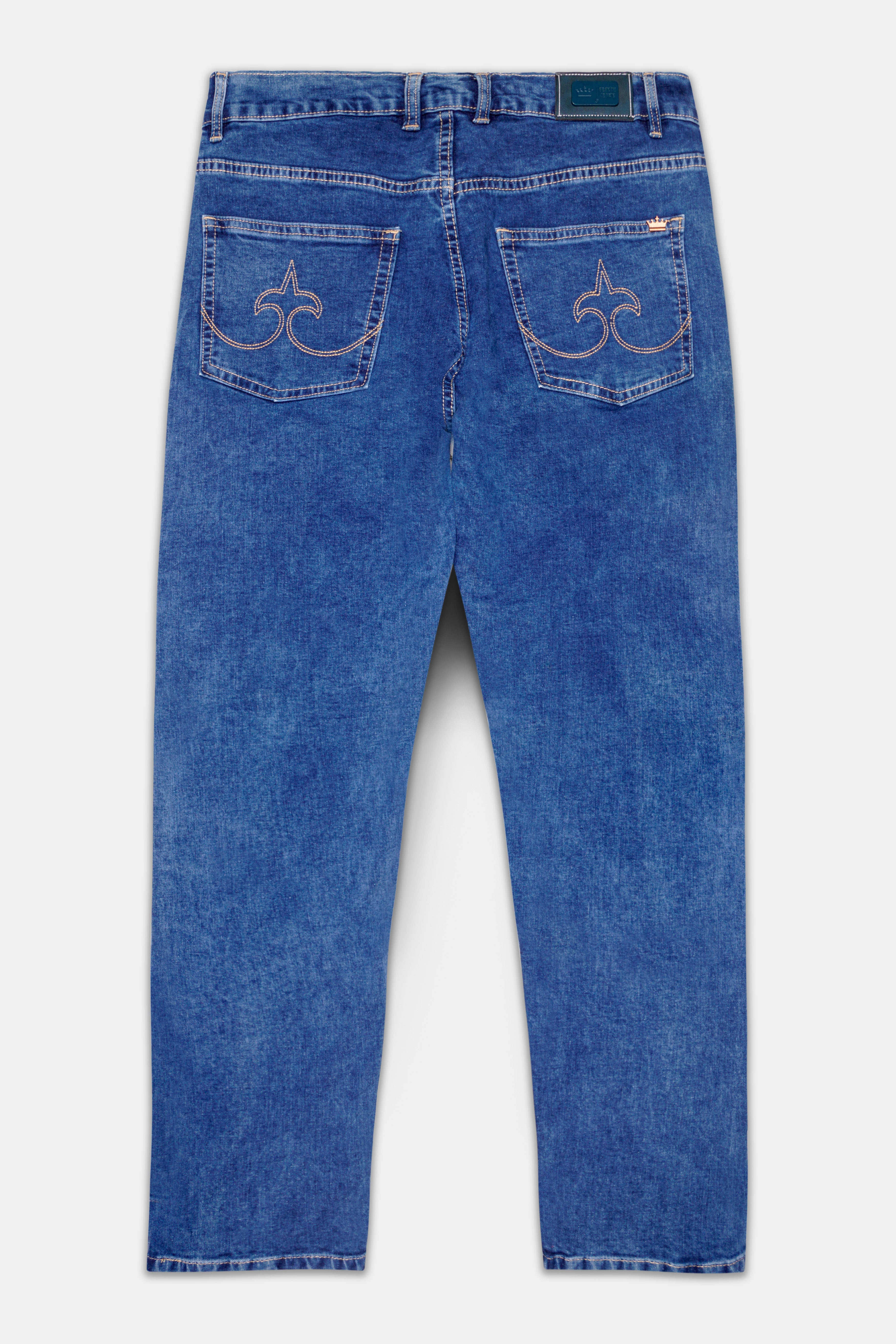 Brandeis Blue Whiskering Washed Slim Fit Mid-Rise Clean Look Denim