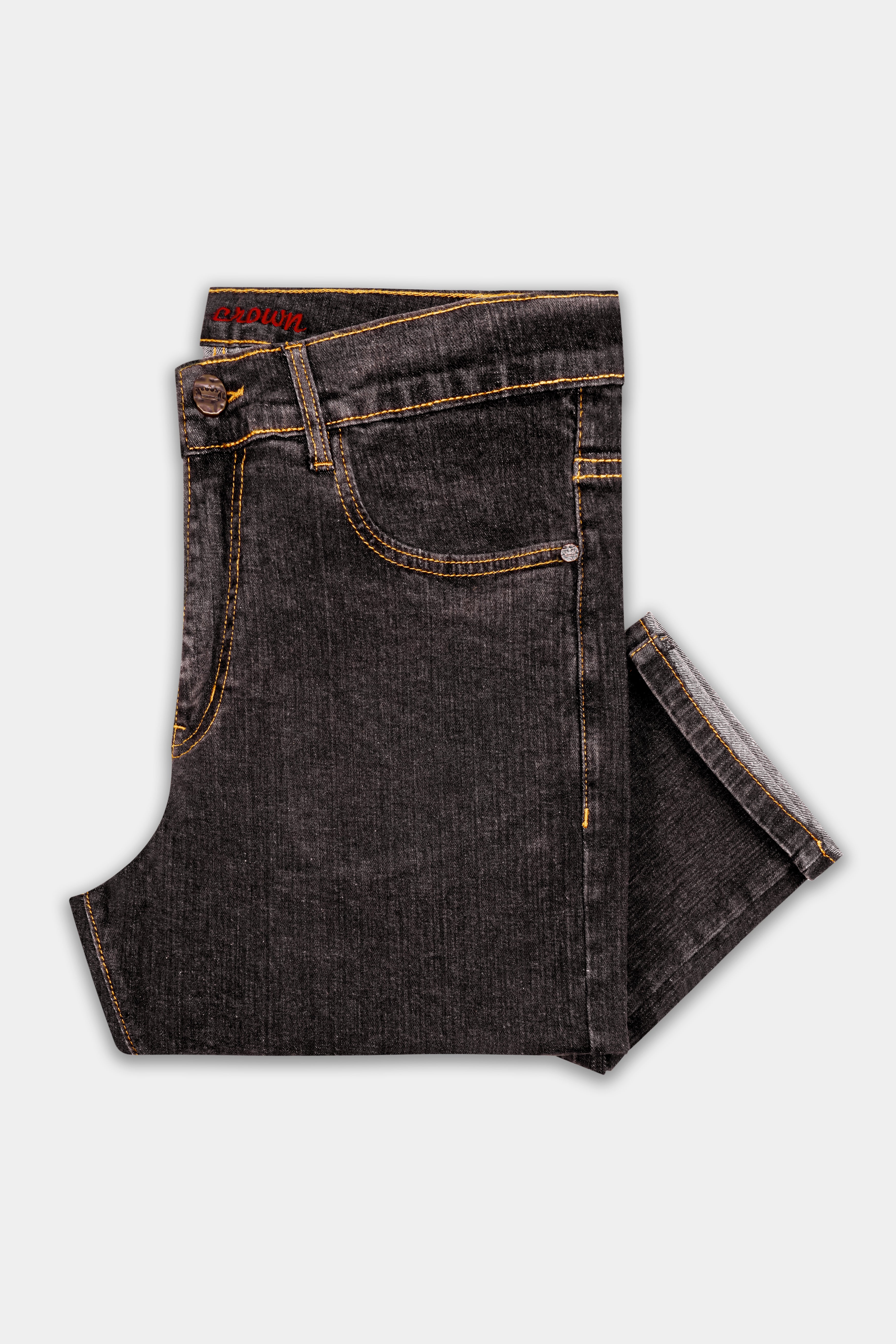 Thunder Brown Rinse Washed Textured Stretchable Denim