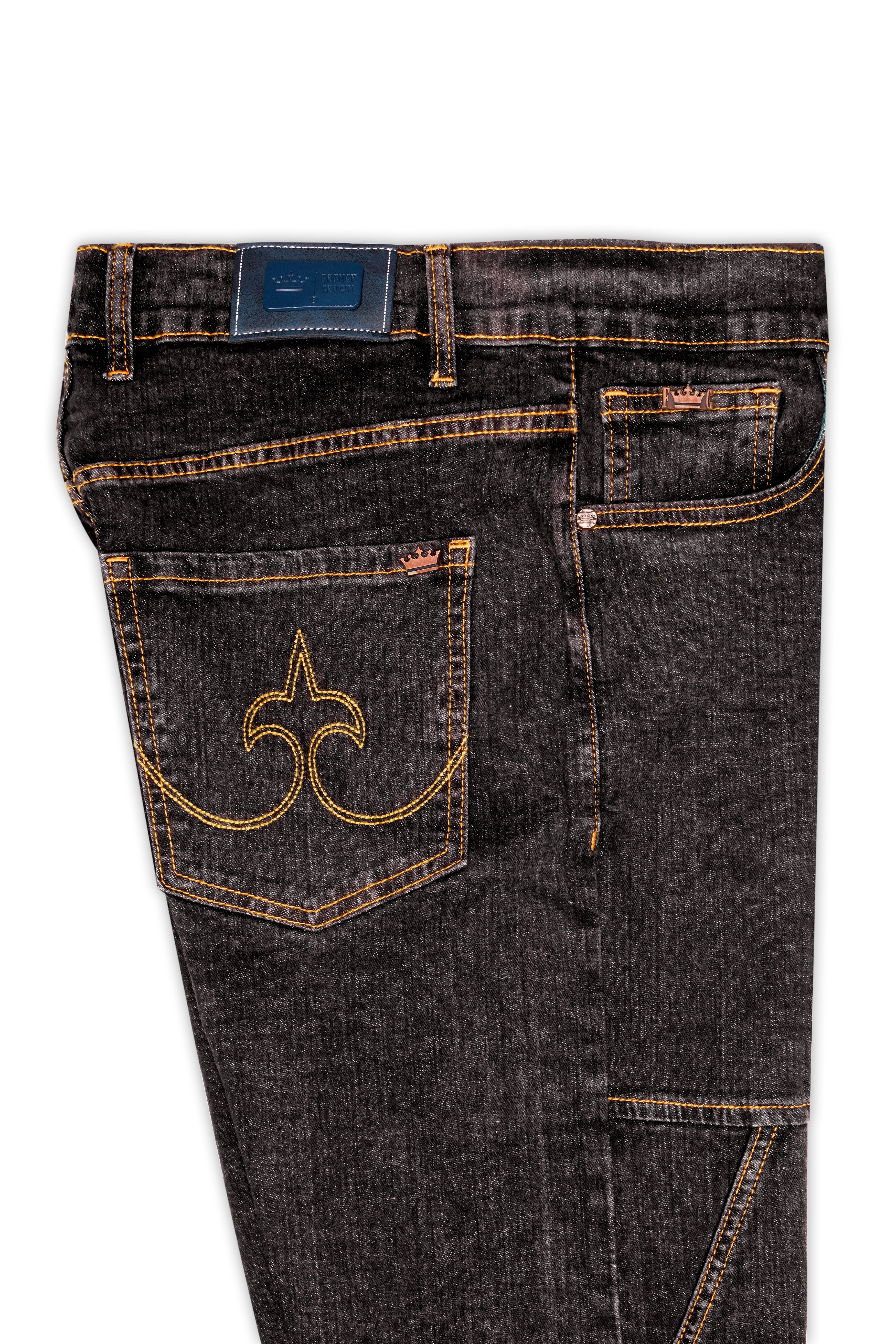 Thunder Brown Rinse Washed Textured Stretchable Denim