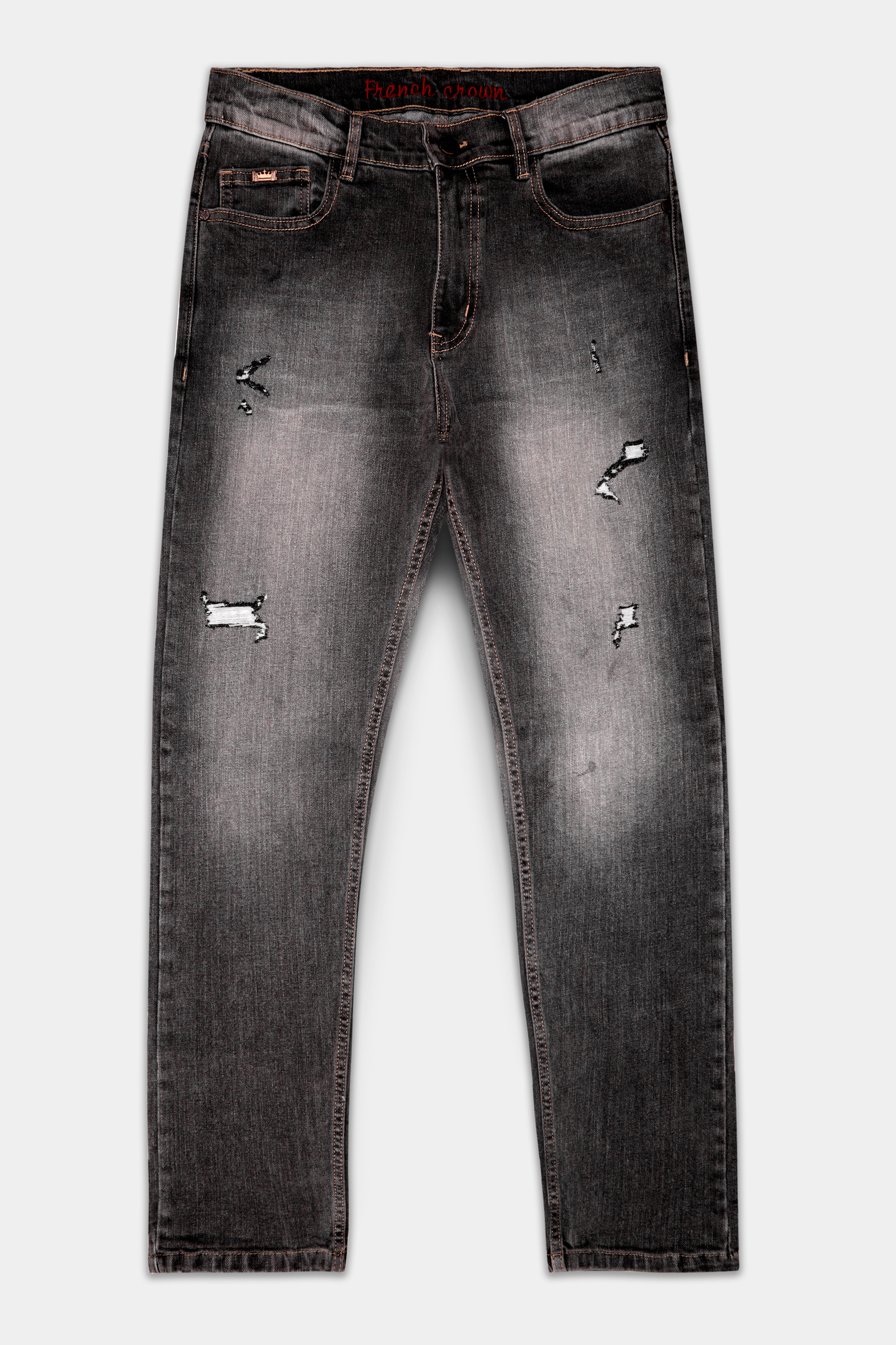 Wenge Gray Stone Washed Textured Stretchable Denim