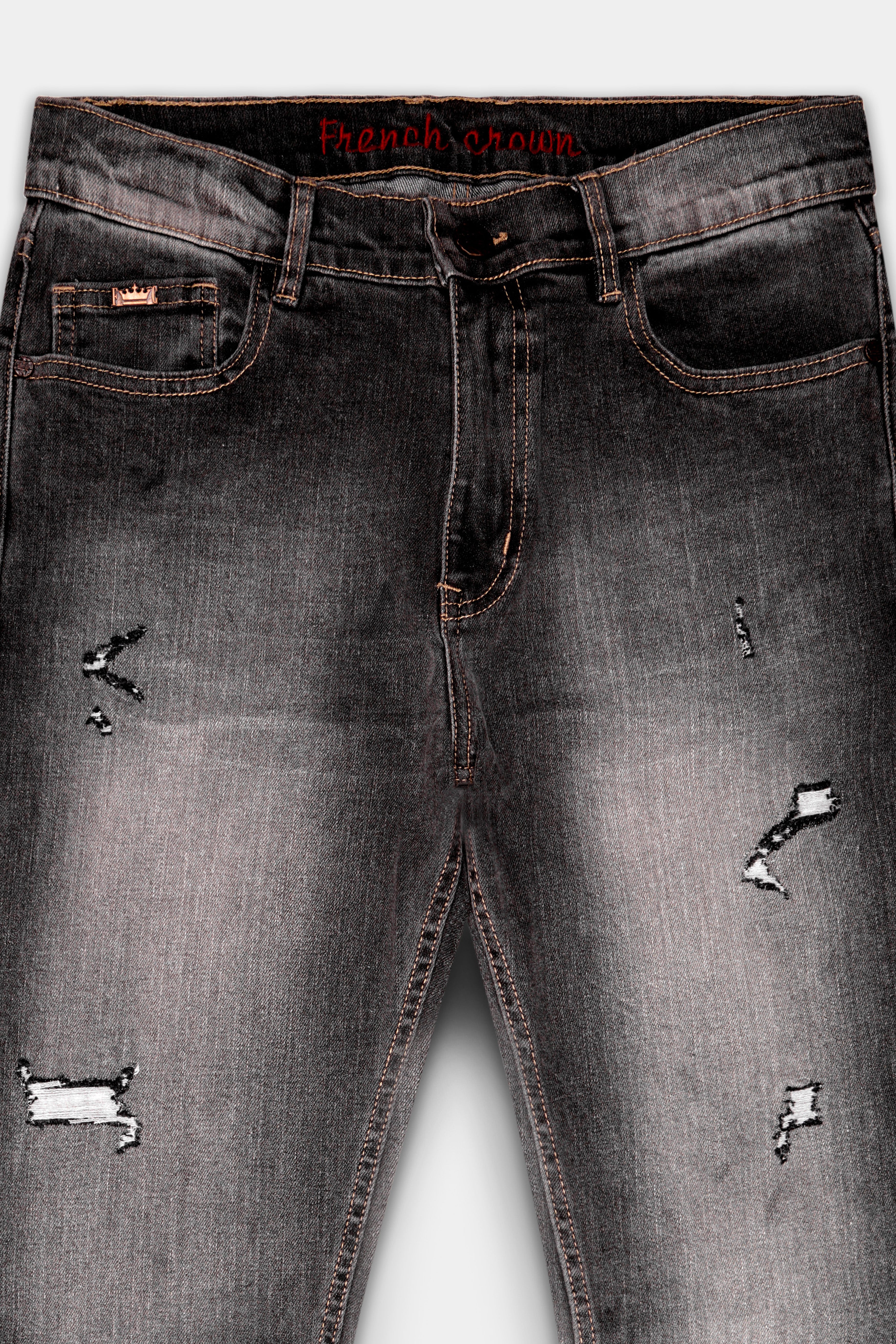 Wenge Gray Stone Washed Textured Stretchable Denim