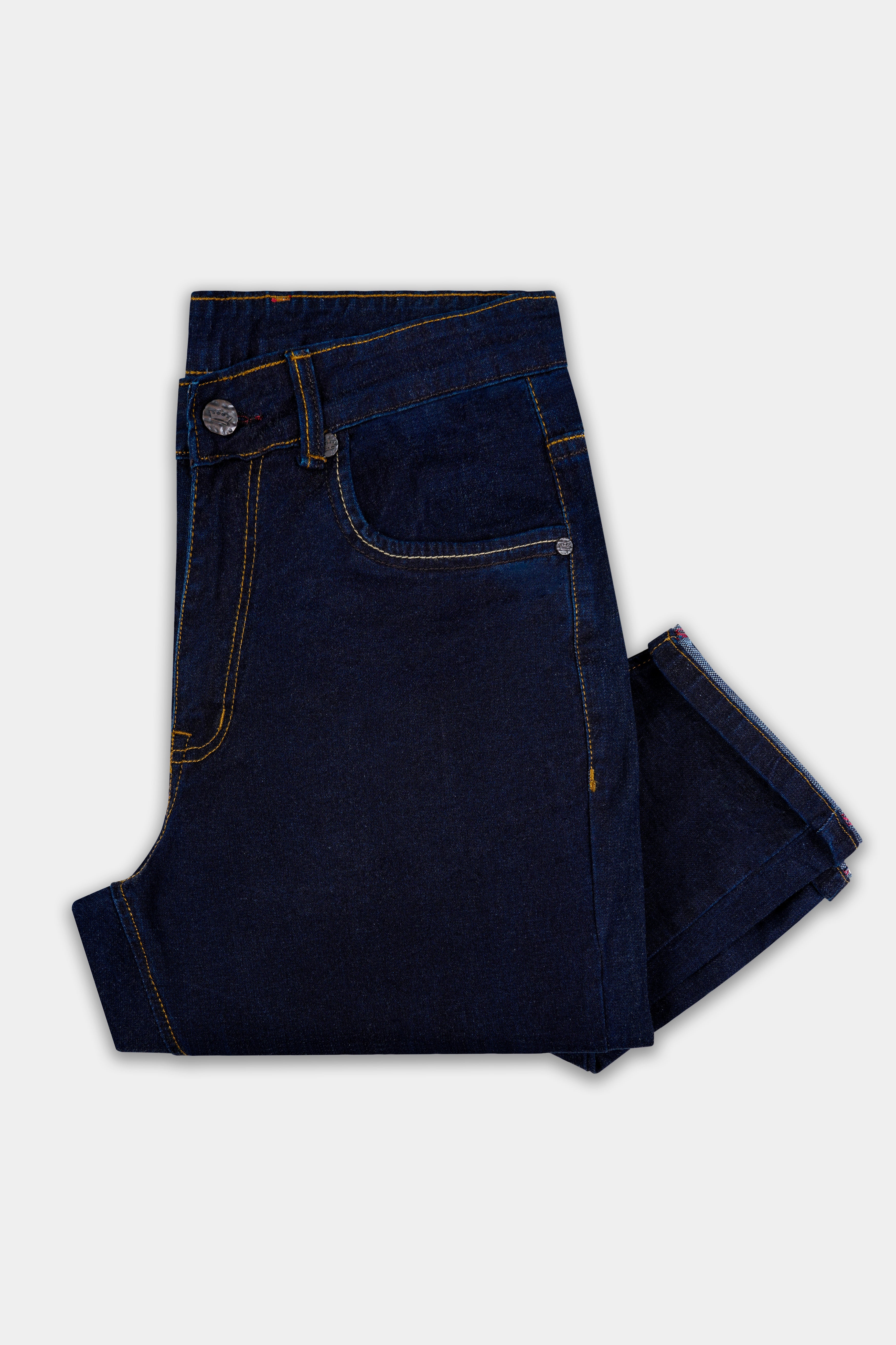 Gunmetal Blue Rinse Slim Fit Mid-Rise Clean Look Stretchable Denim