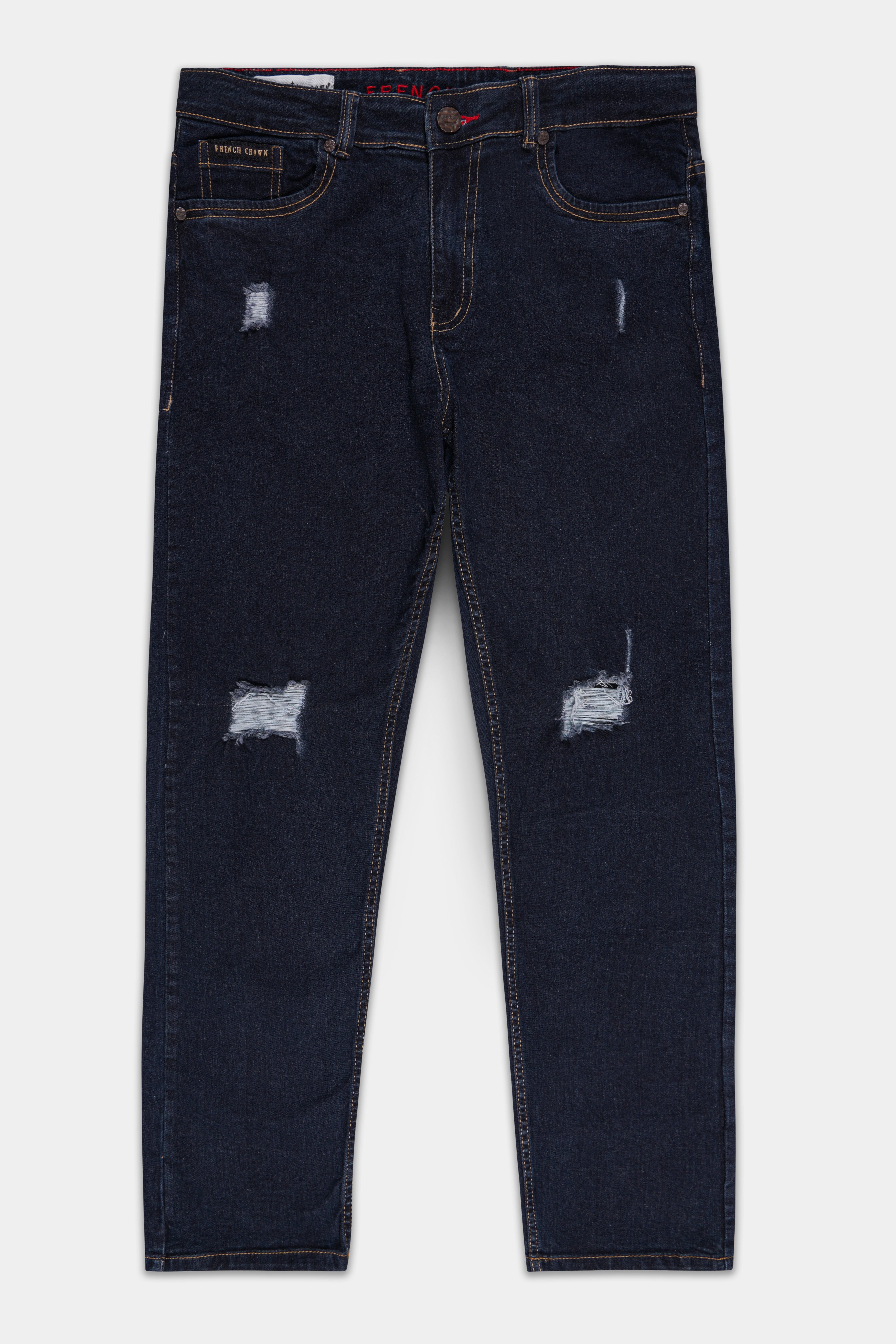 Thunder Blue Mildly Distressed Rinse Wash Stretchable Denim