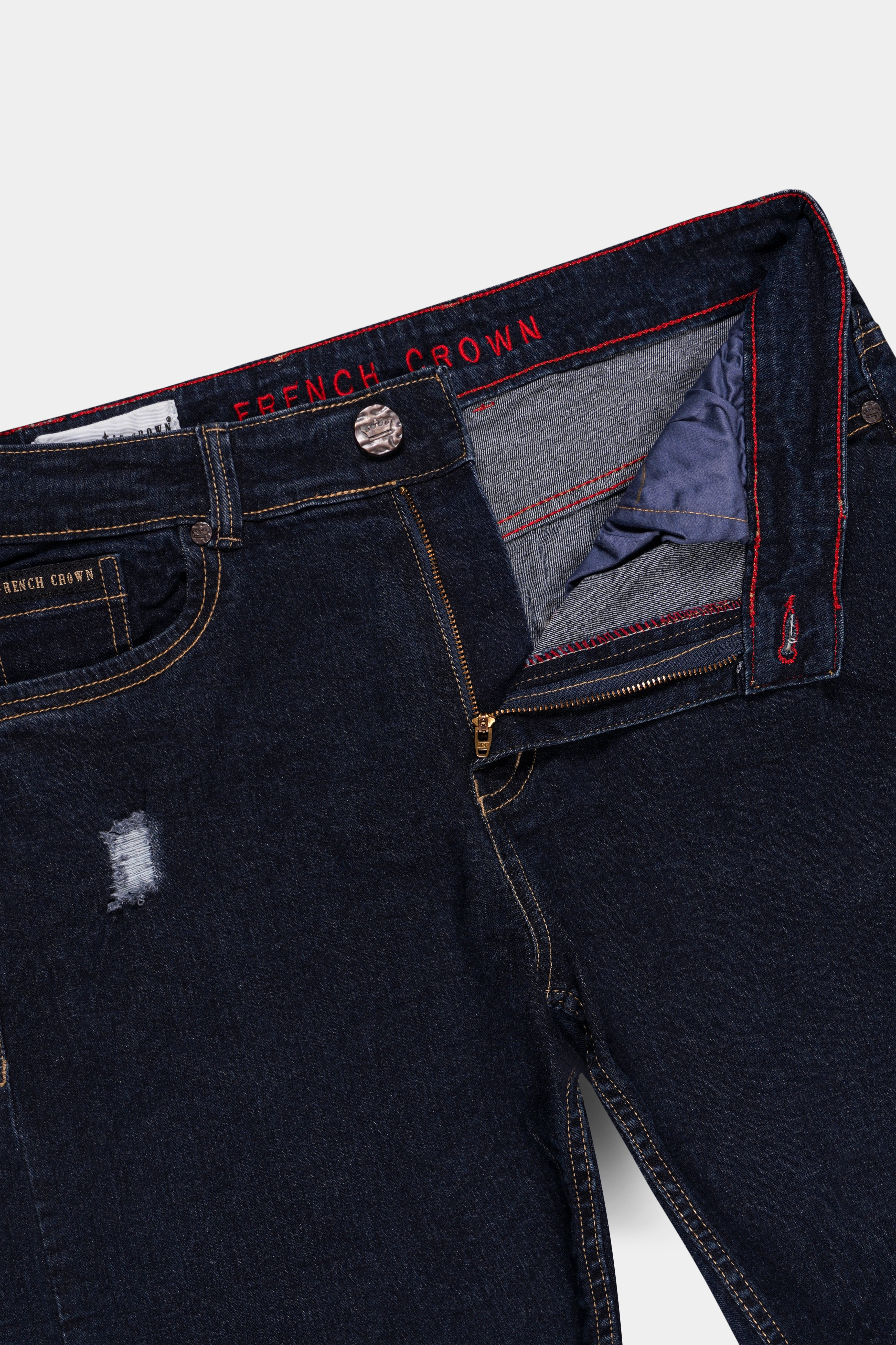Thunder Blue Mildly Distressed Rinse Wash Stretchable Denim