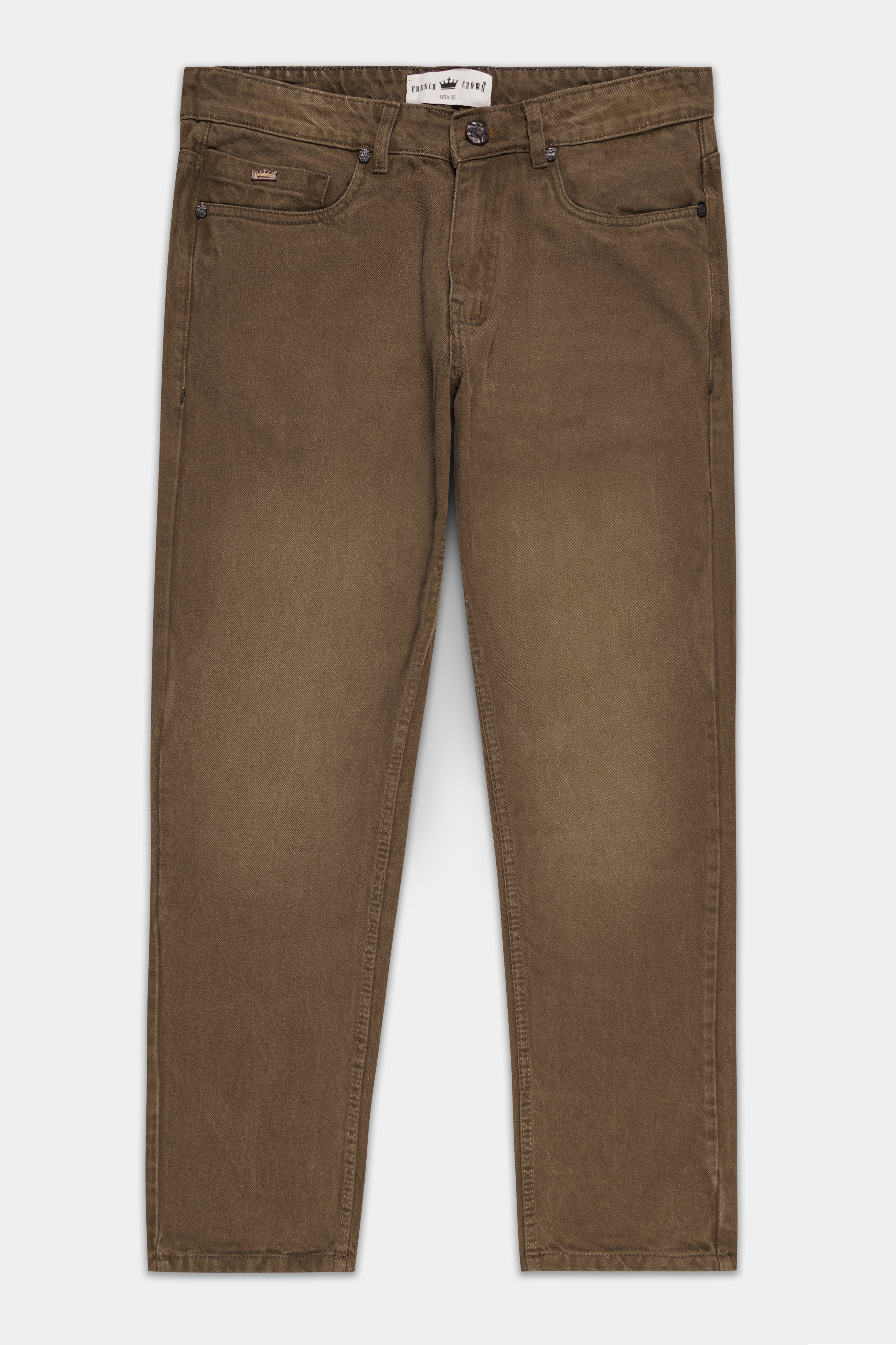 French Beige Brown Stone Wash Denim