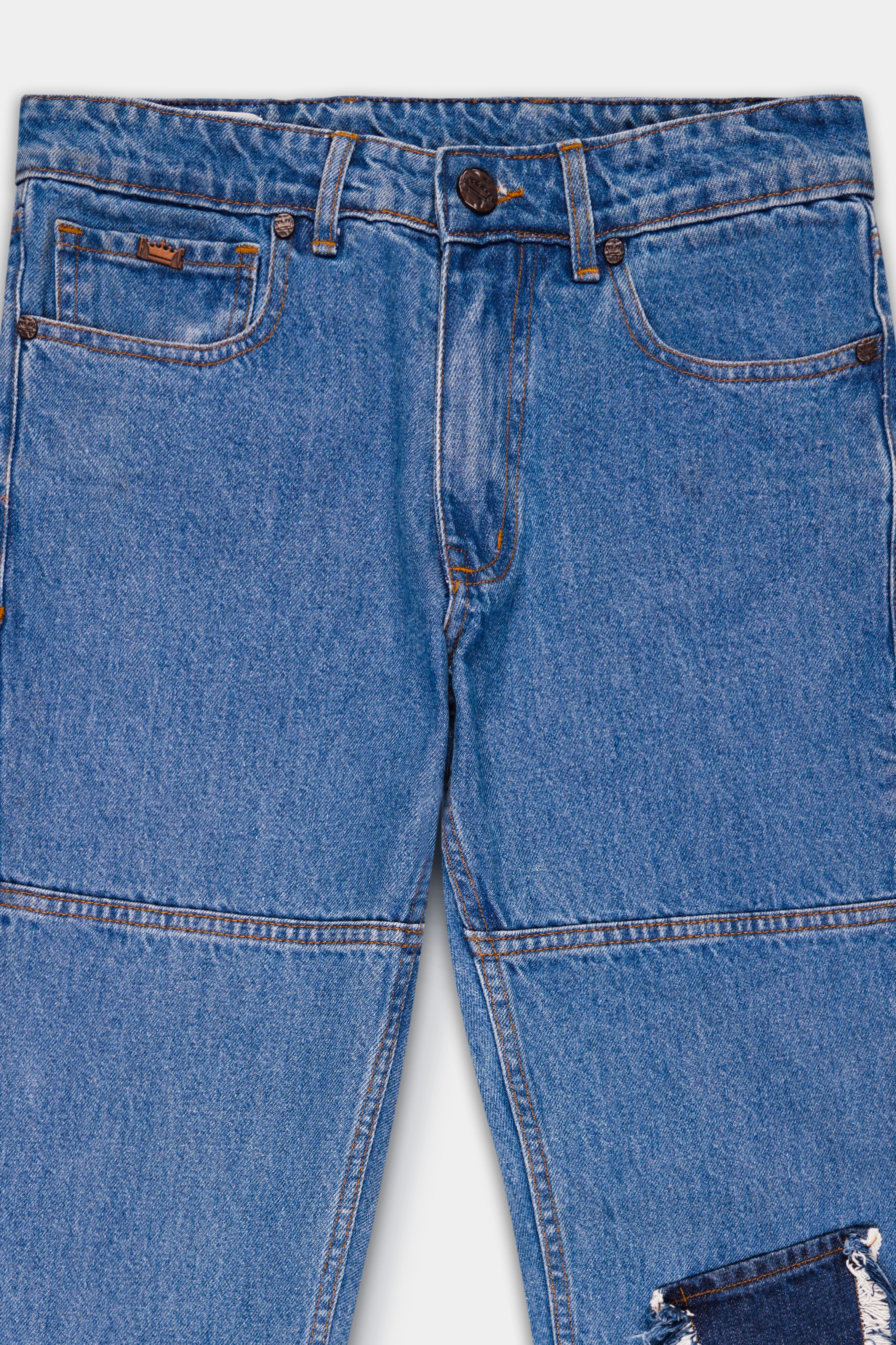 Greyish Blue Stone Wash Mildly Distressed Denim