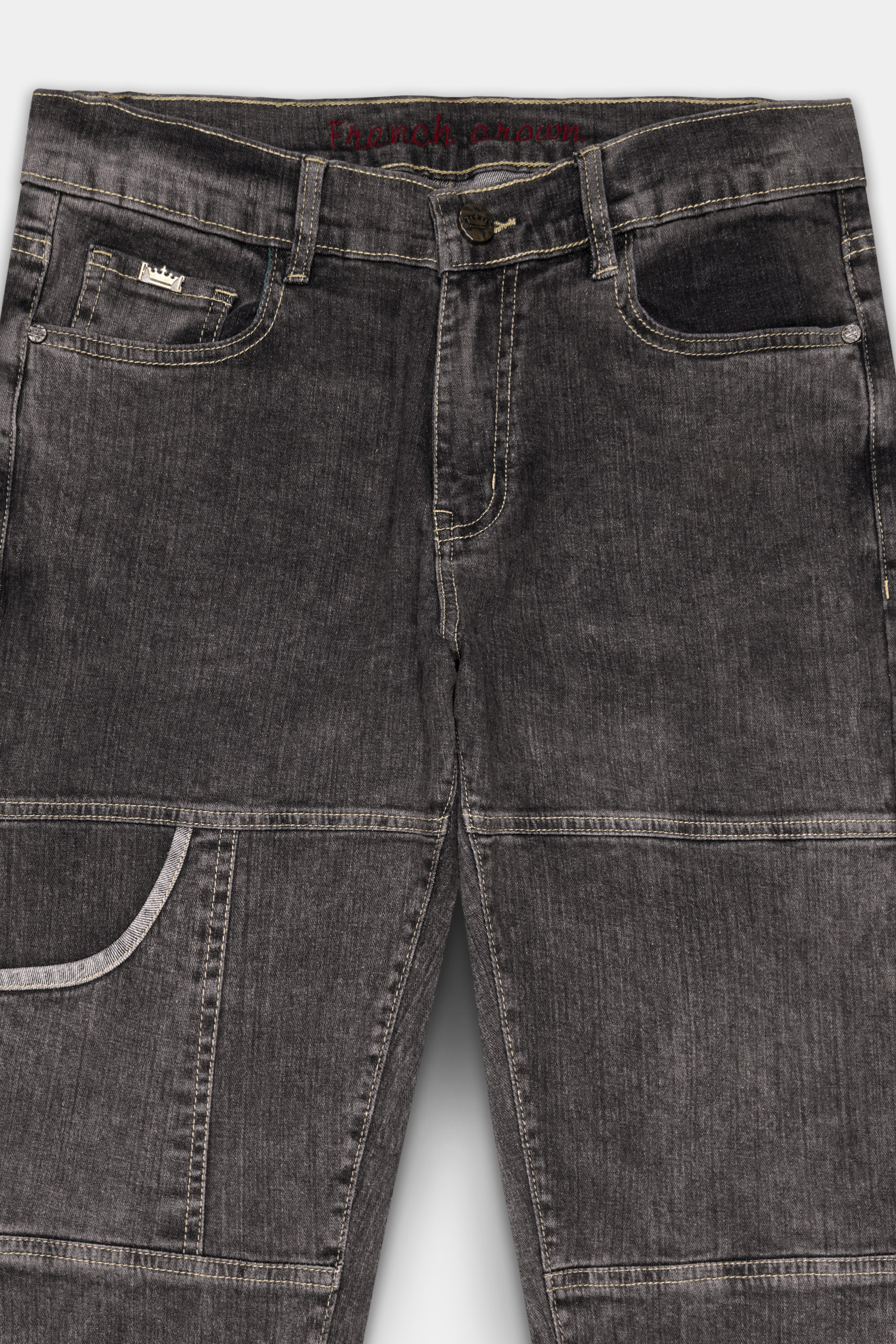 Iridium Gray Textured Stretchable Cargo Denim