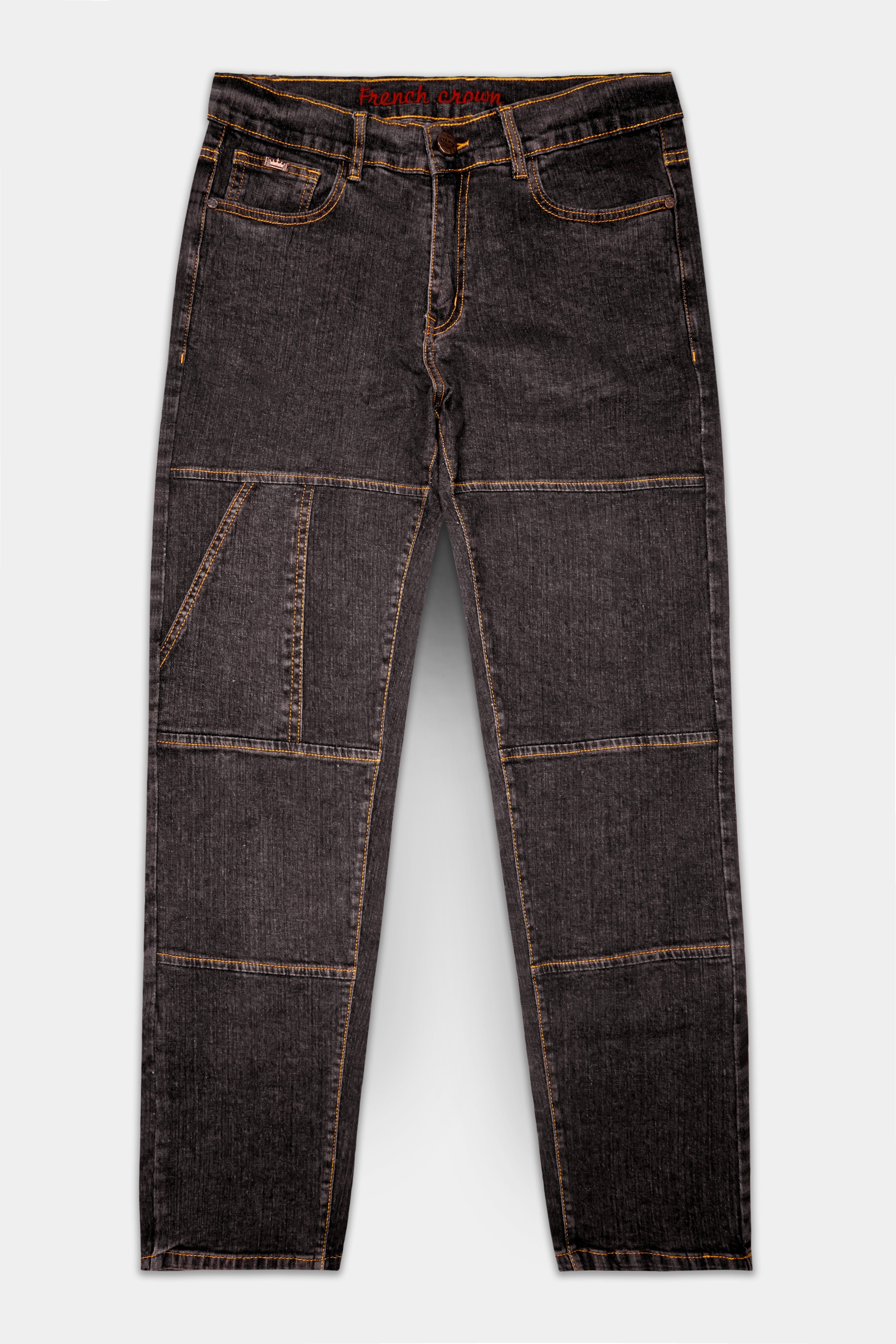 Thunder Brown Rinse Washed Textured Stretchable Denim