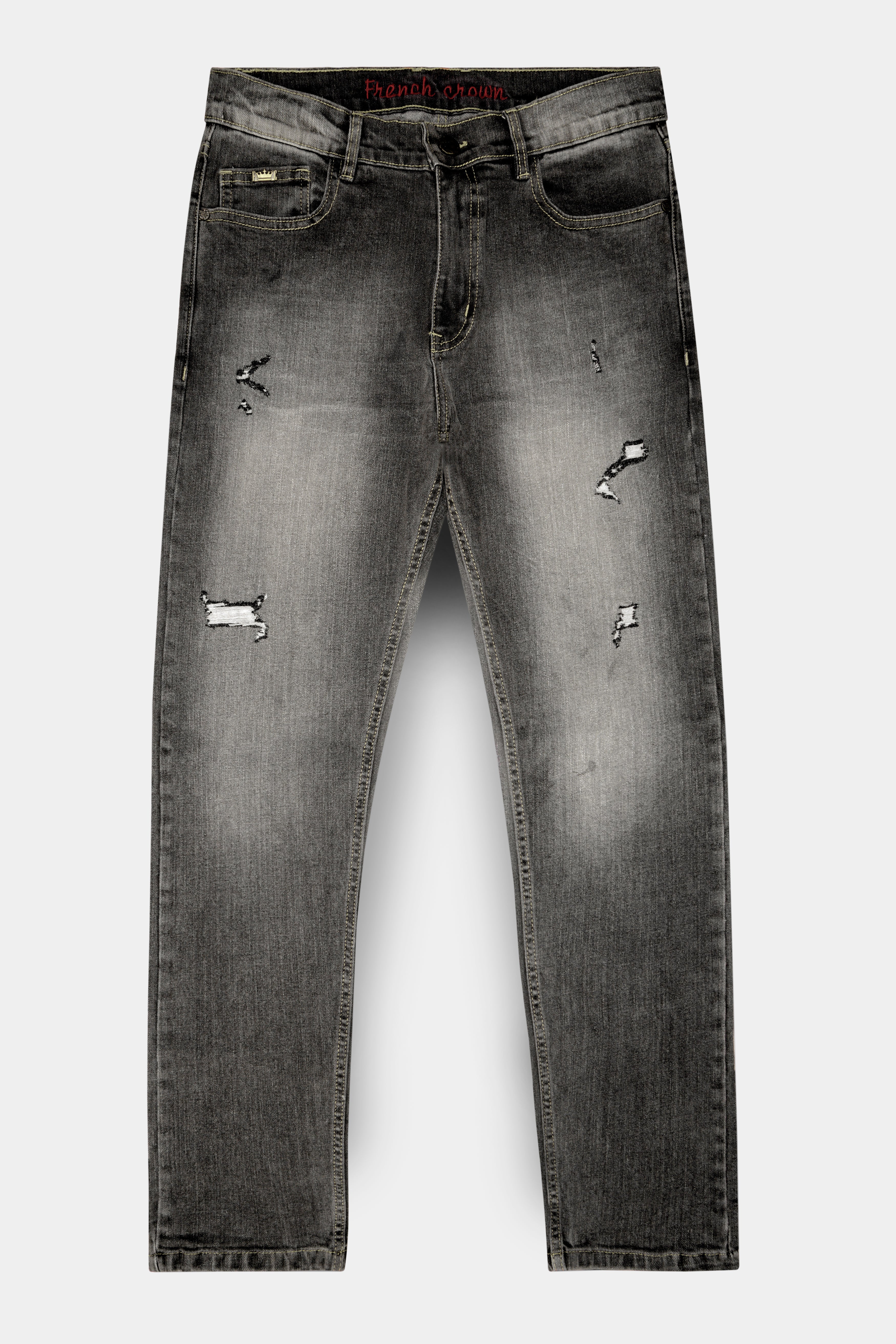 Wenge Gray Stone Washed Textured Stretchable Denim