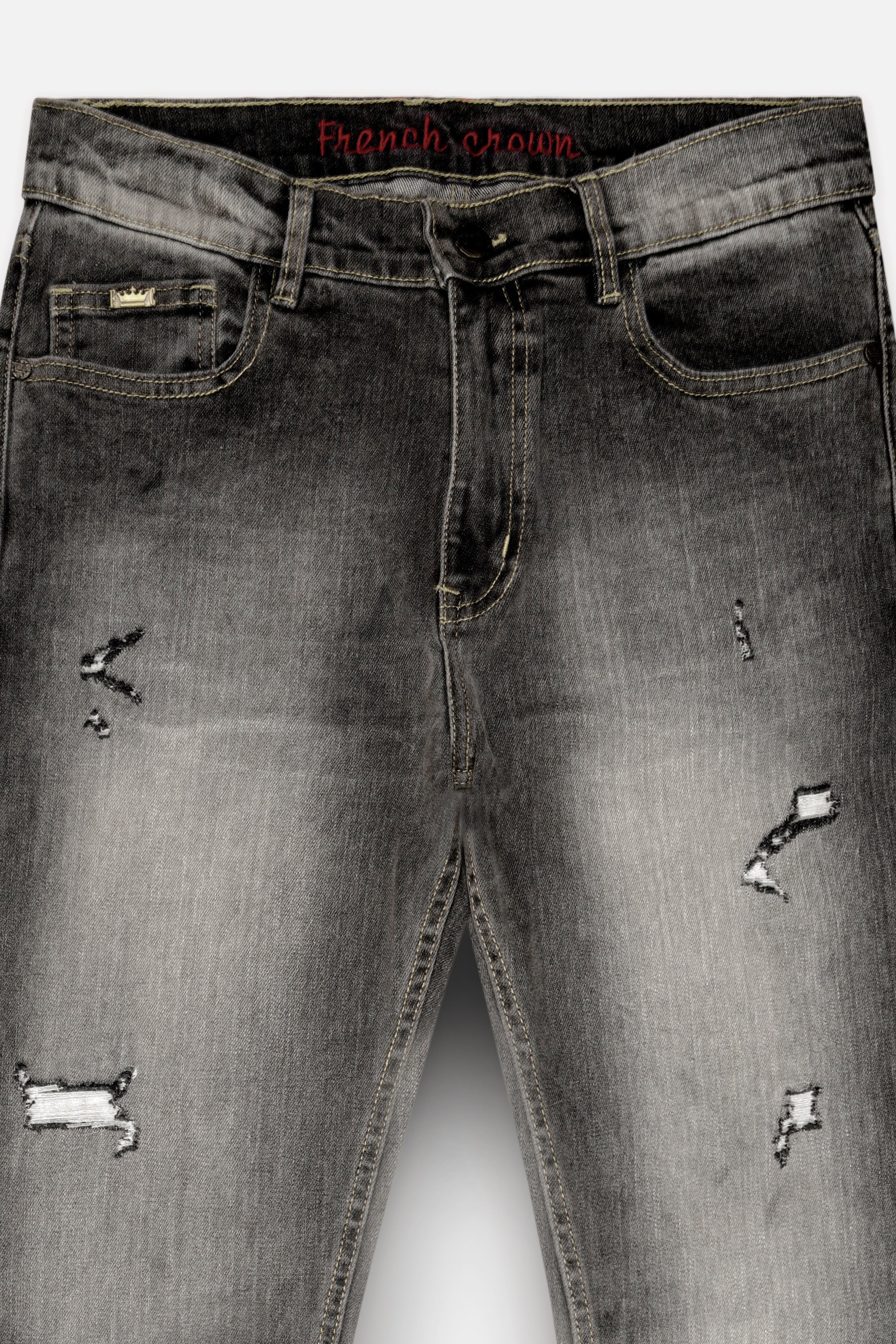 Wenge Gray Stone Washed Textured Stretchable Denim