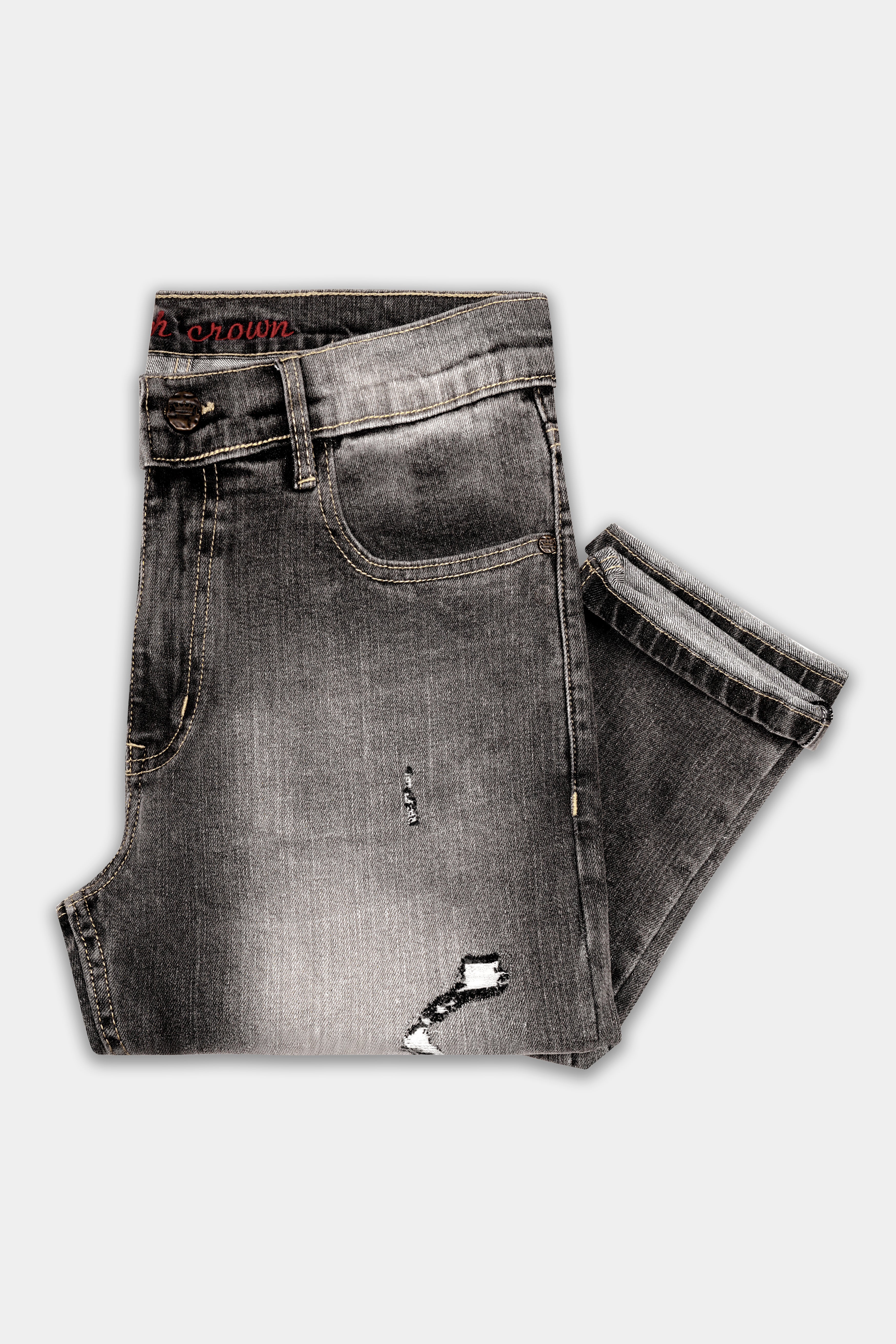 Wenge Gray Stone Washed Textured Stretchable Denim