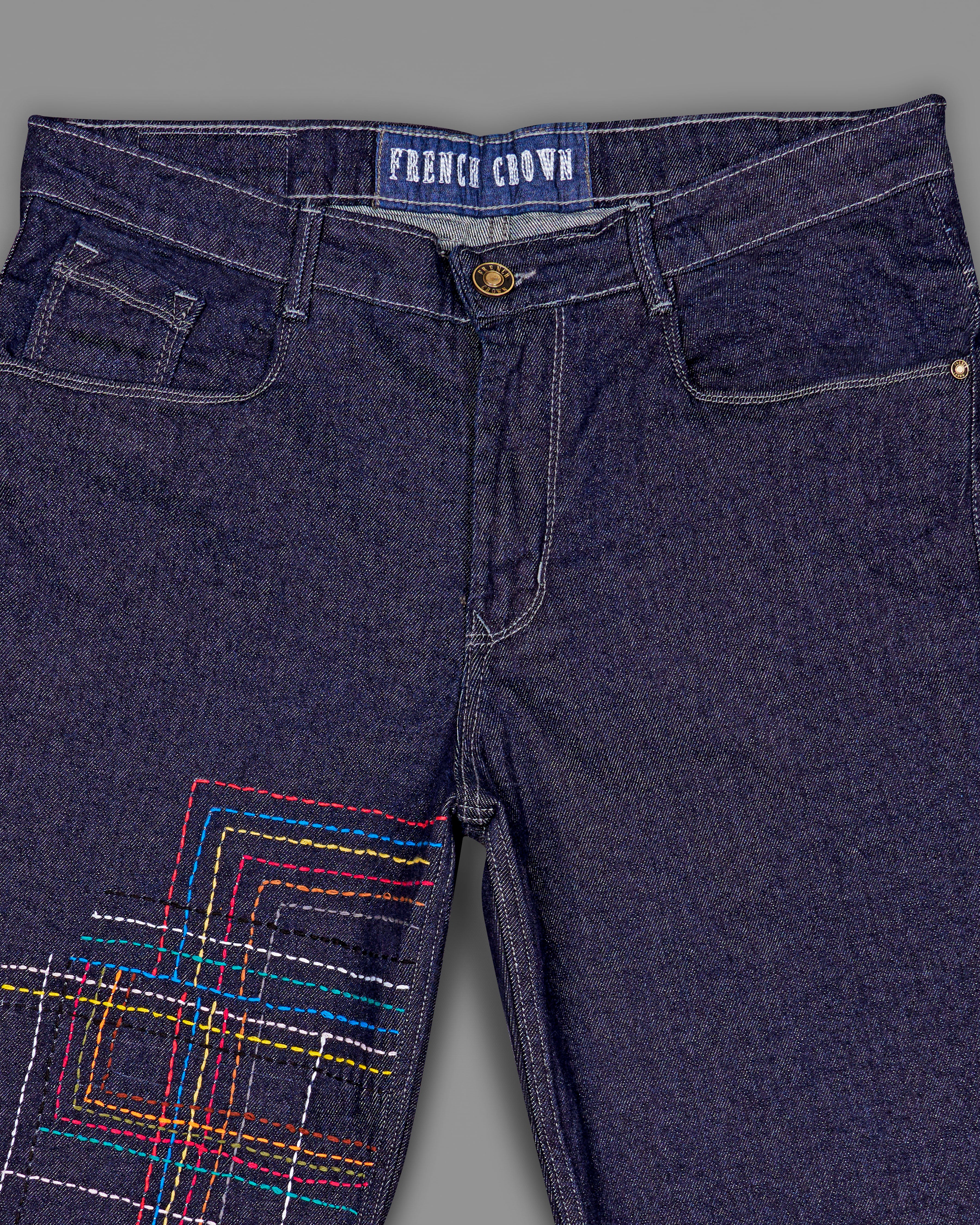 Haiti Blue Multicolour Hand Stitched Work Rinse Wash Denim