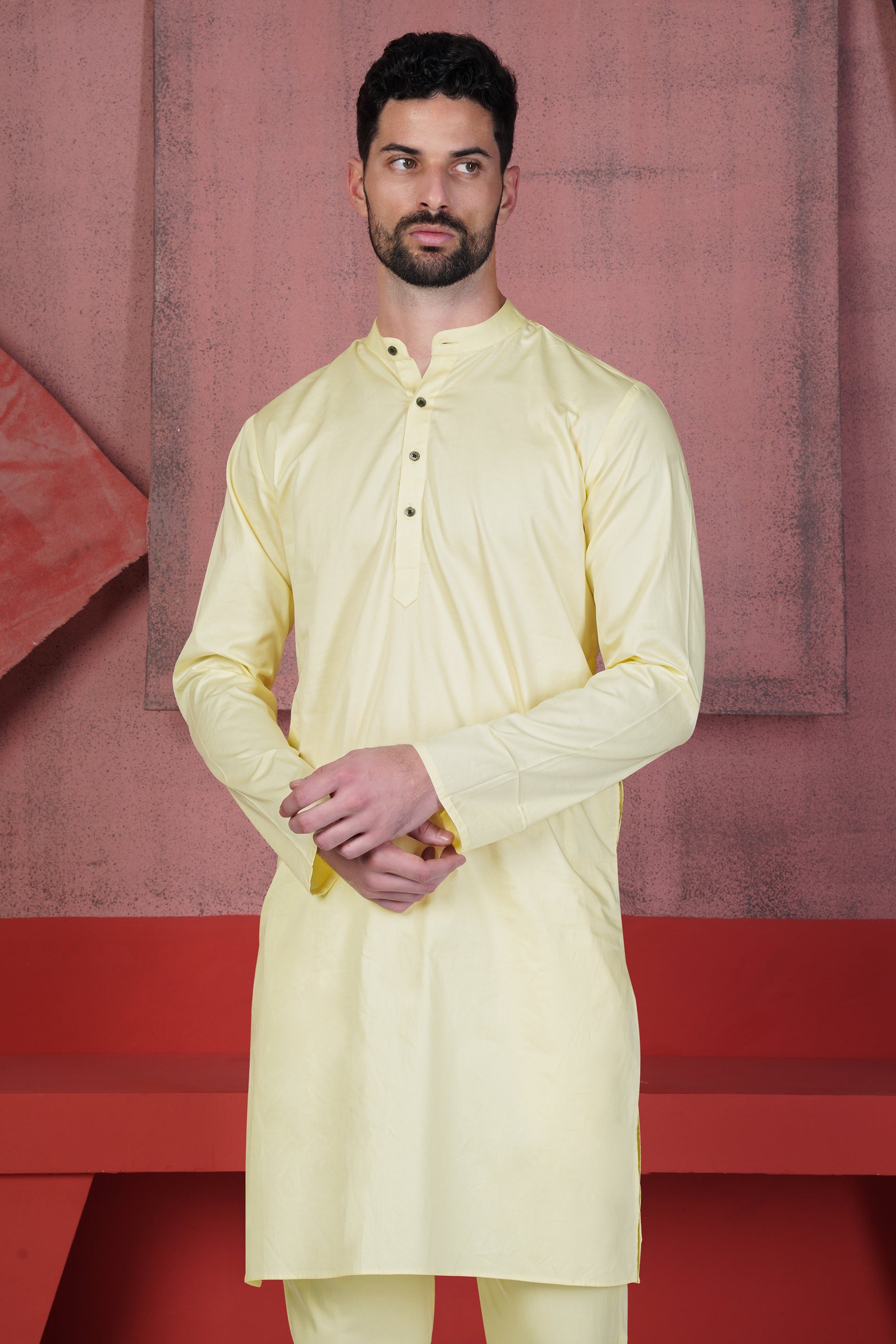 Citrine Yellow Subtle Sheen Super Soft Premium Cotton Kurta