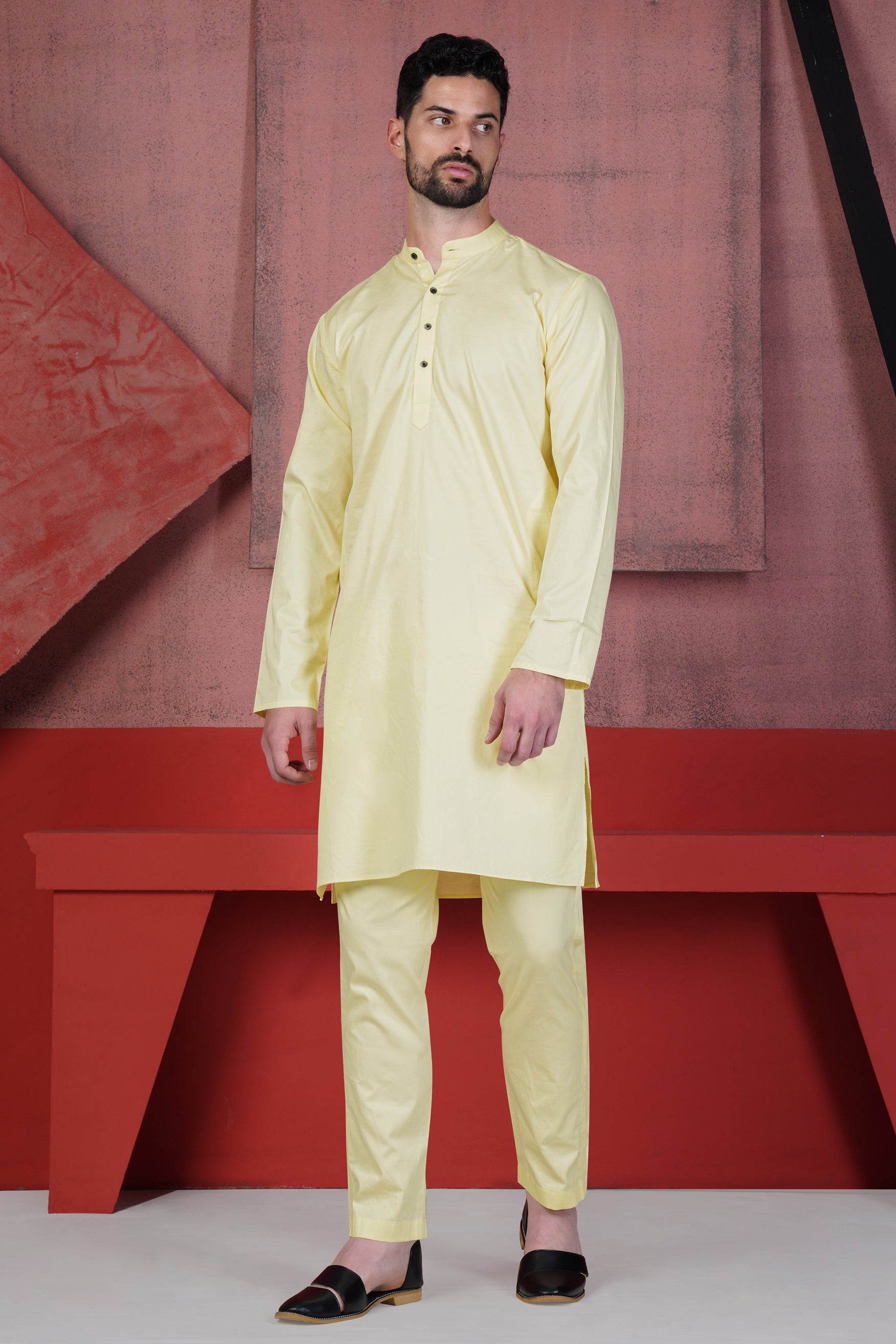 Citrine Yellow Subtle Sheen Super Soft Premium Cotton Kurta