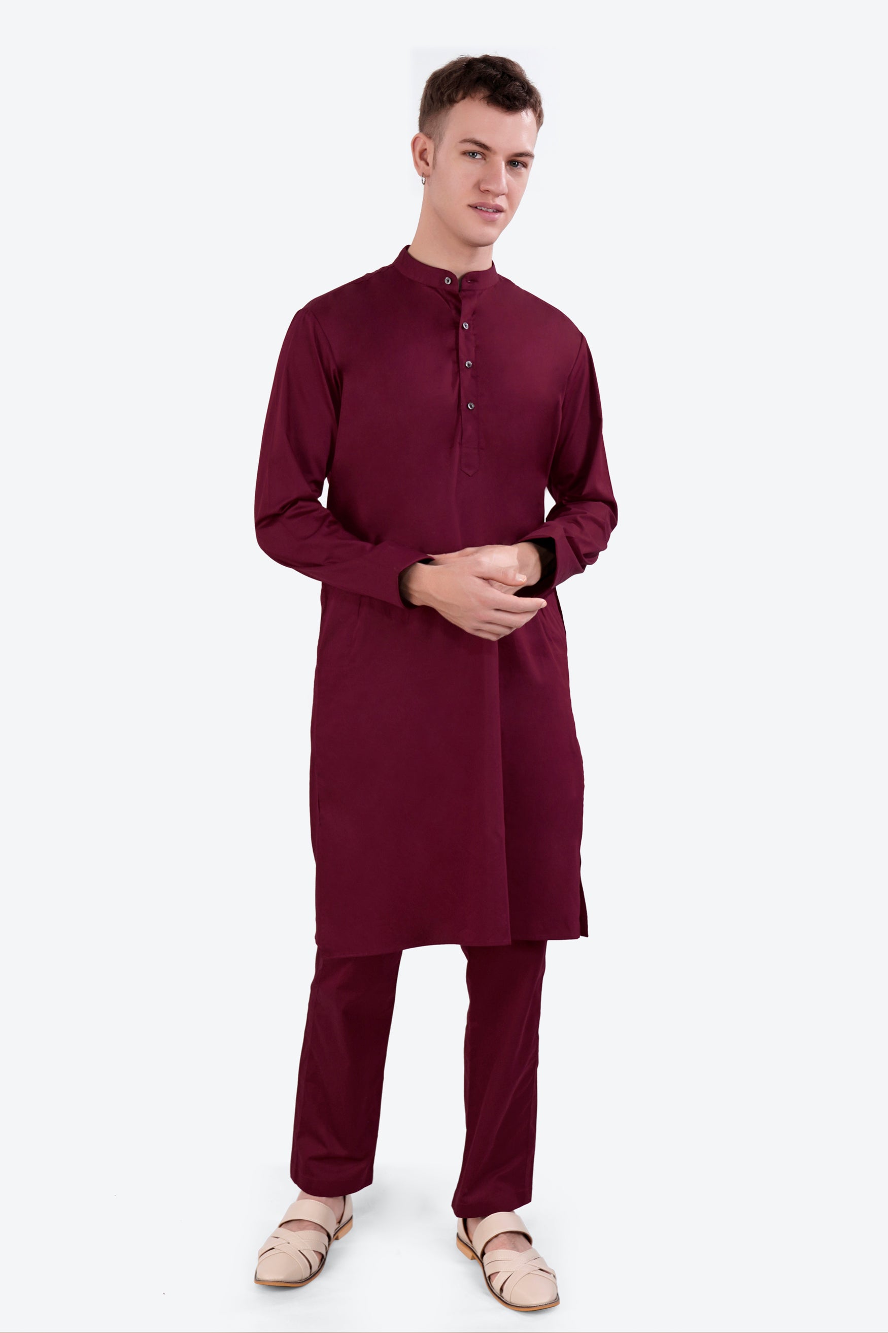 Crater Wine Subtle Sheen Super Soft Premium Cotton Kurta