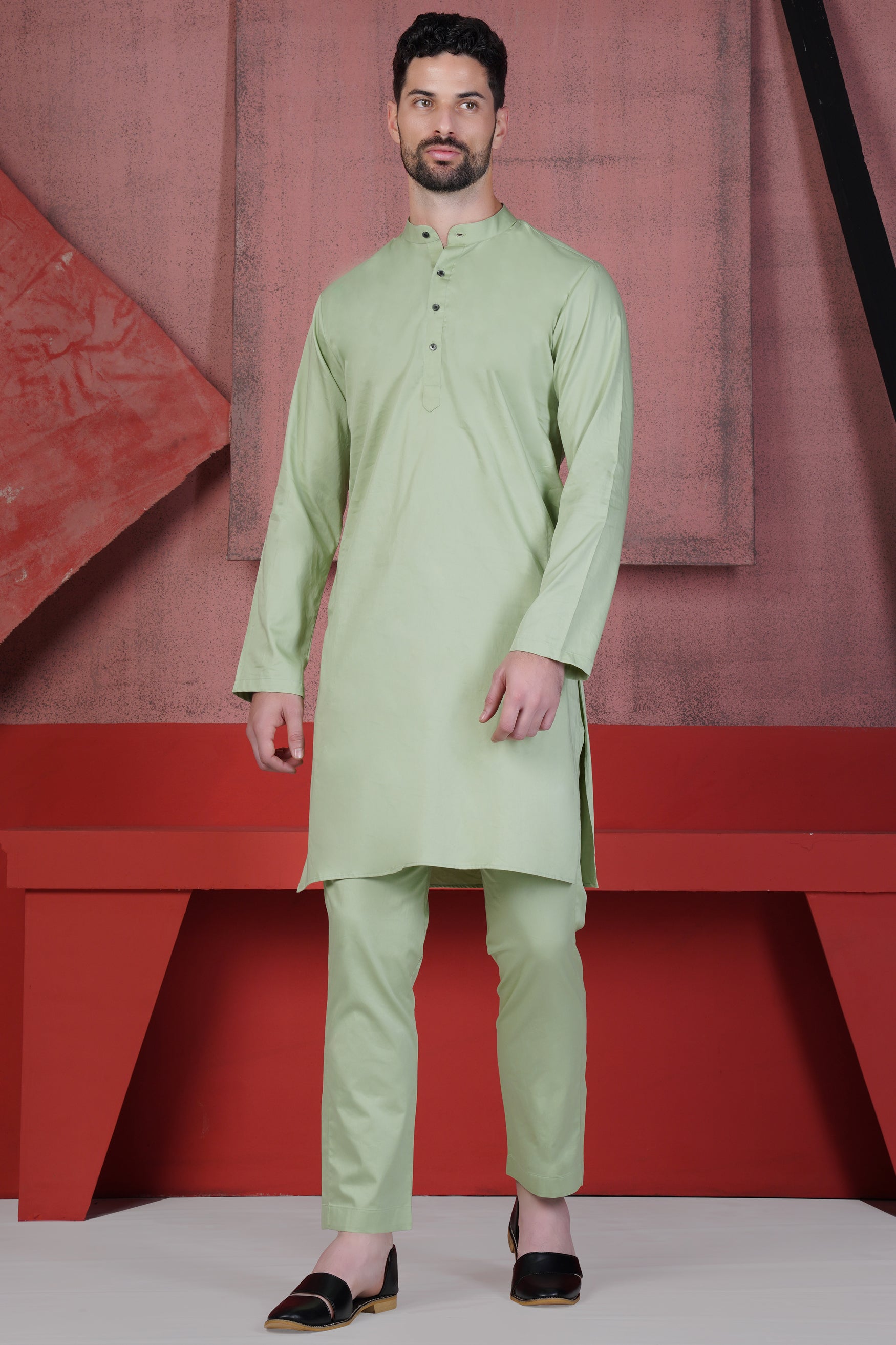 Coriander Green Subtle Sheen Super Soft Premium Cotton Kurta