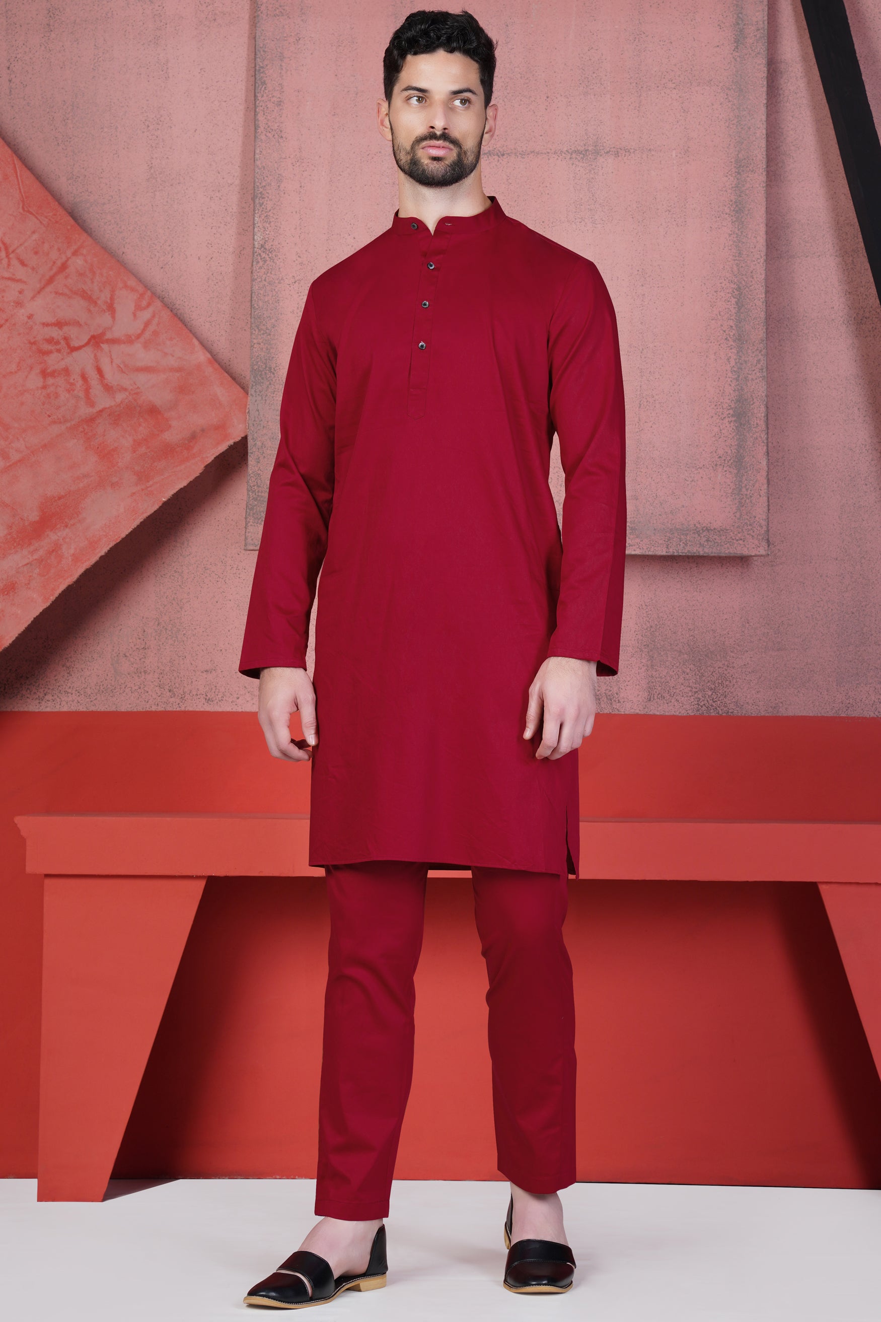 Vivid Auburn Red Subtle Sheen Super Soft Premium Cotton Kurta