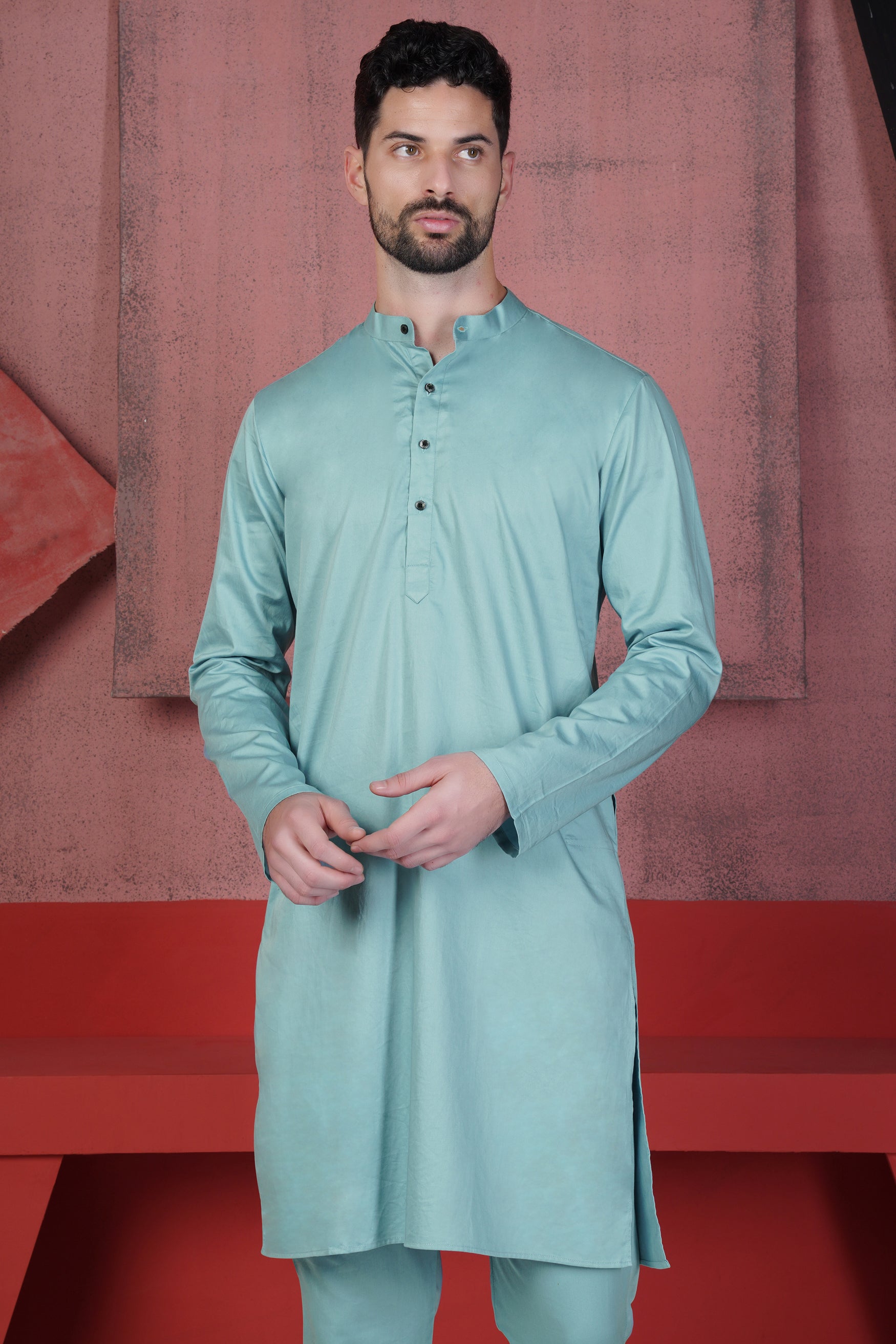 Glacier Blue Subtle Sheen Super Soft Premium Cotton Kurta