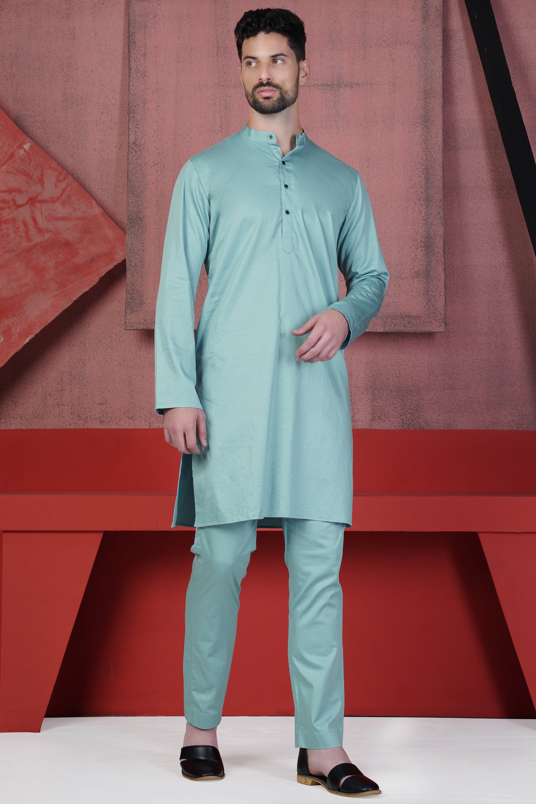 Glacier Blue Subtle Sheen Super Soft Premium Cotton Kurta