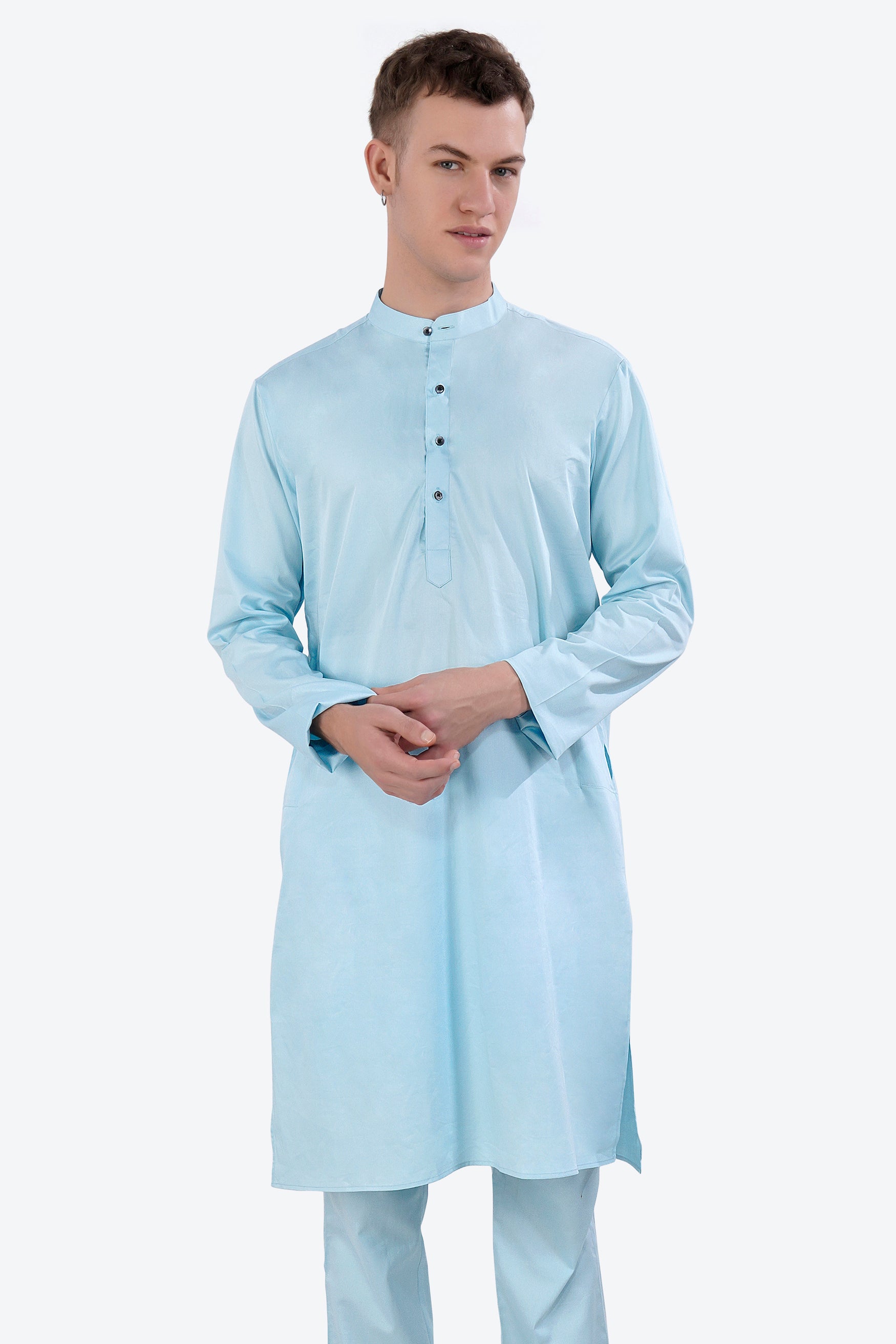 Turquoise Blue Subtle Sheen Super Soft Premium Cotton Kurta