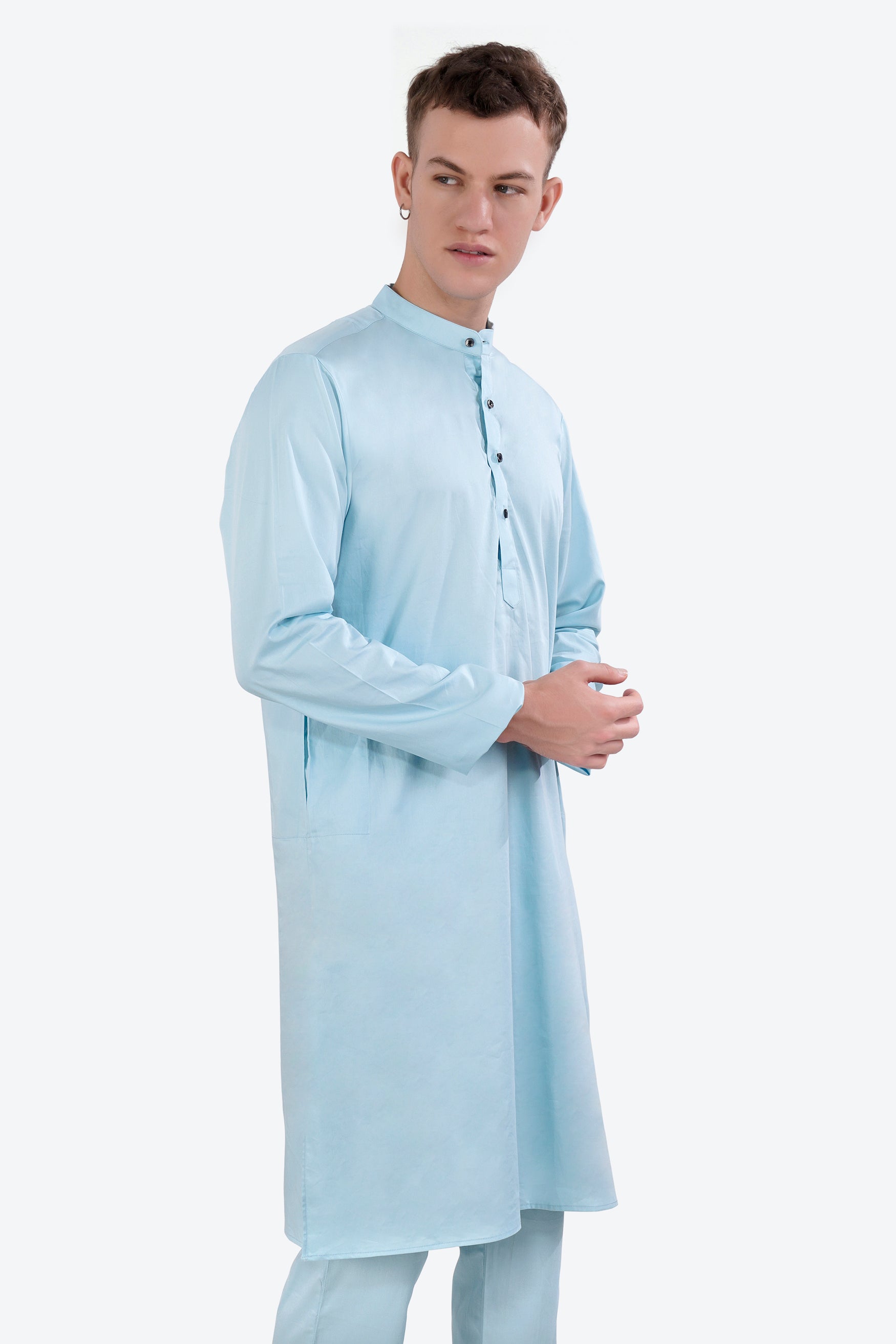 Turquoise Blue Subtle Sheen Super Soft Premium Cotton Kurta