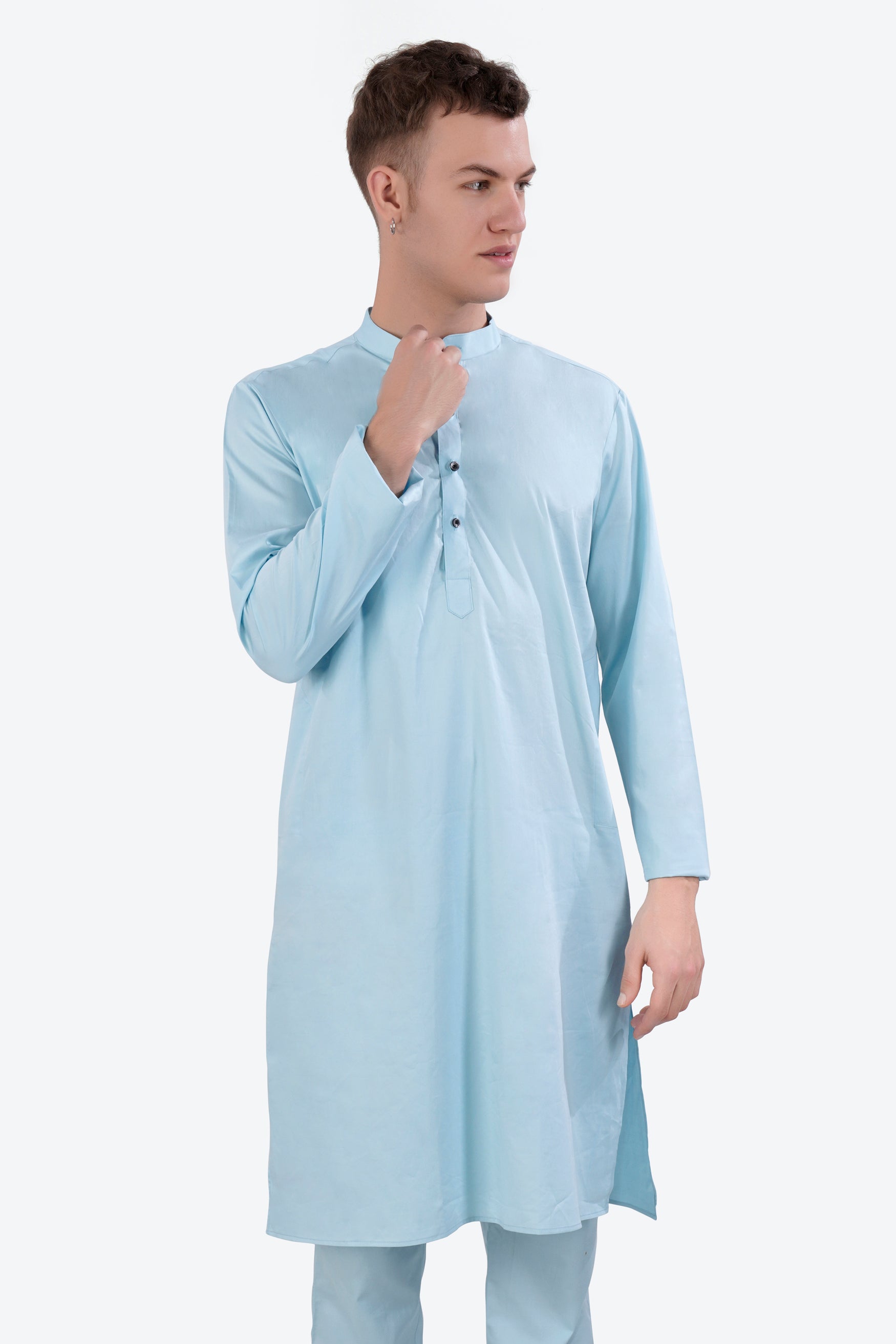 Turquoise Blue Subtle Sheen Super Soft Premium Cotton Kurta