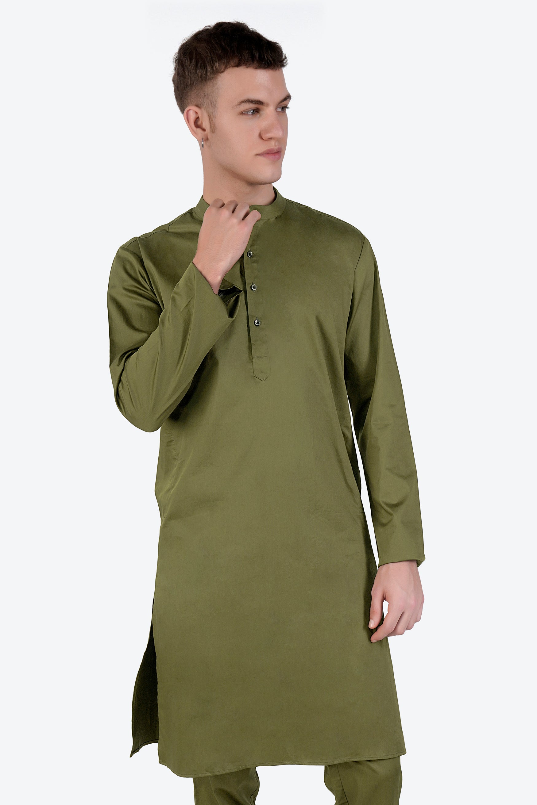 Fuscous Green Subtle Sheen Super Soft Premium Cotton Kurta