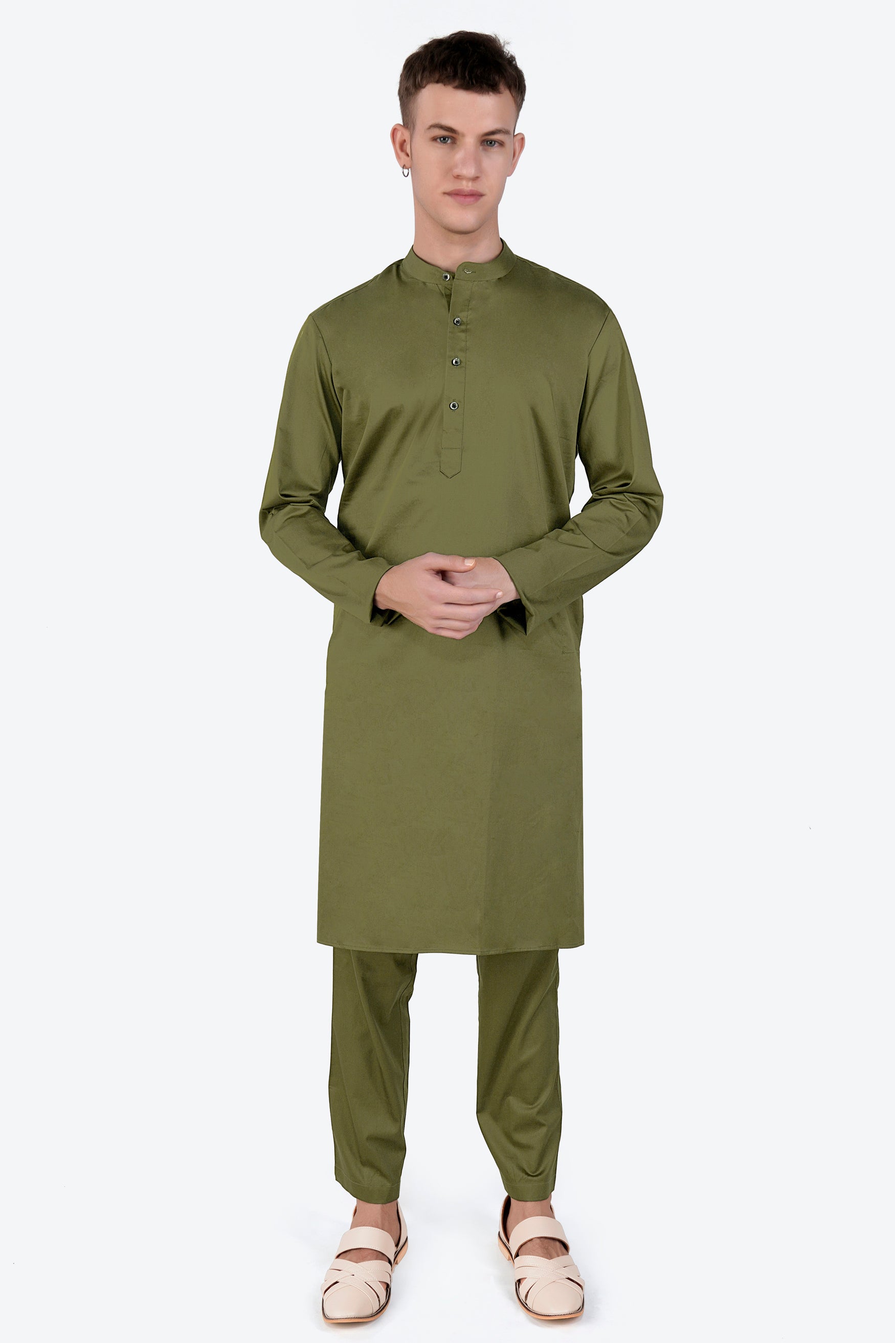 Fuscous Green Subtle Sheen Super Soft Premium Cotton Kurta